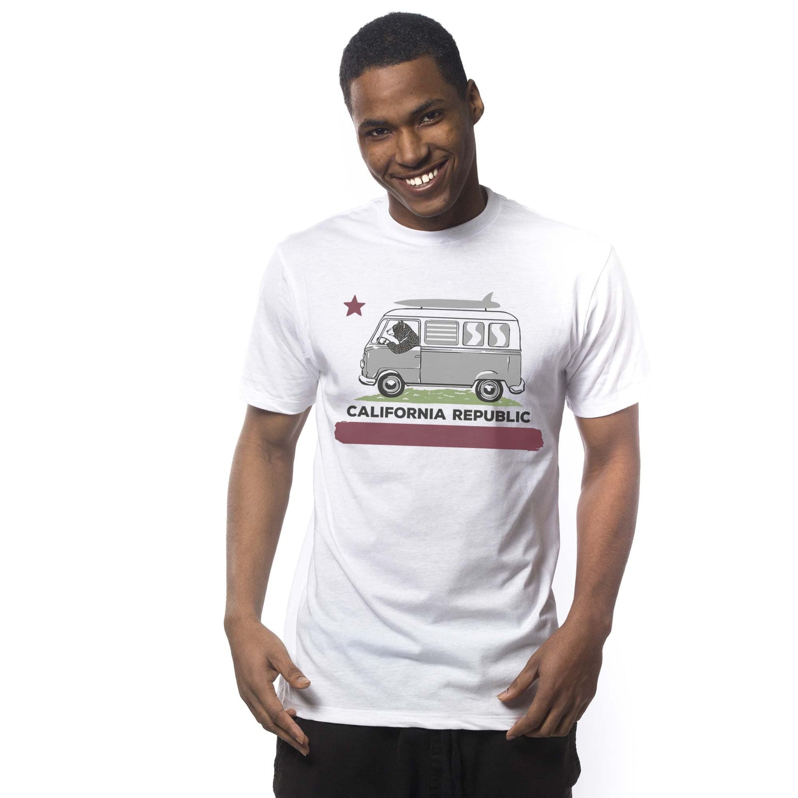 Men's Surfer Bear Vintage Graphic T-Shirt | Cool California Driving Tee On Model | Solid Threads