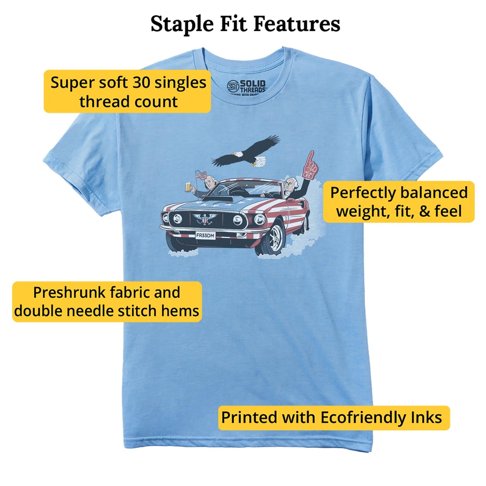 Usa! Usa! Usa! Funny Staple T-shirt in Light Blue Heather - Fit Attributes