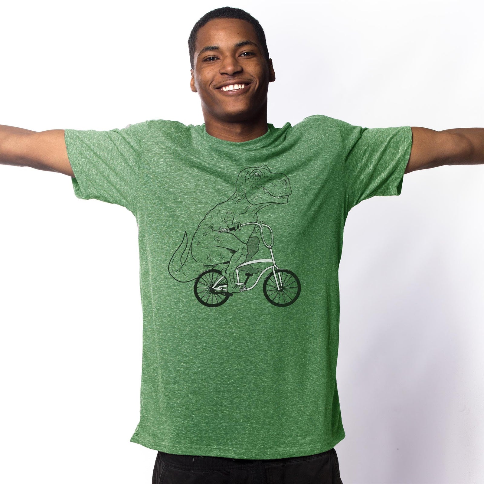 T-rex Beach Cruiser Vintage Signature T-shirt in Triblend Kelly On Model - Front View