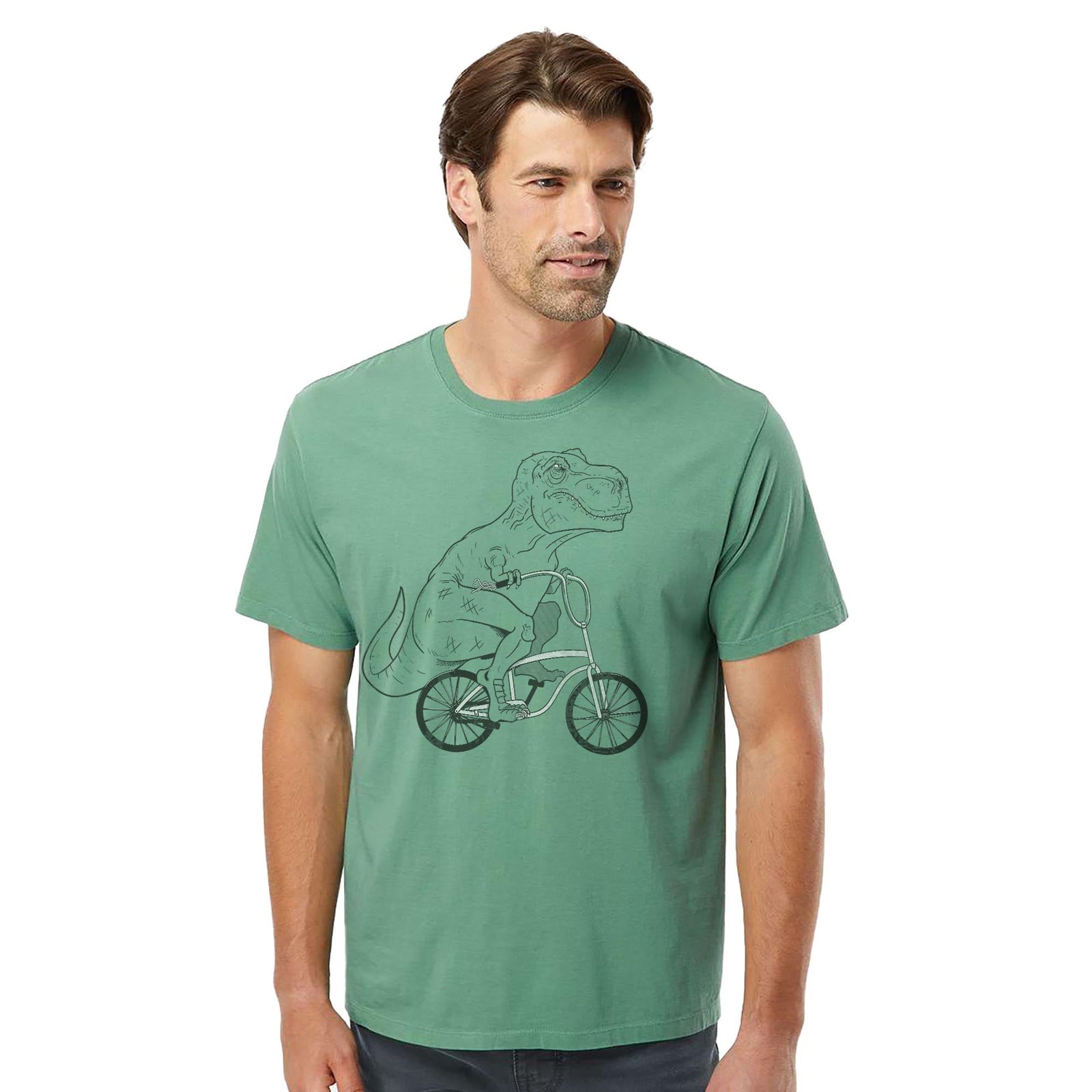 T-rex Beach Cruiser Vintage Organic T-shirt in Pine On Model - Front View