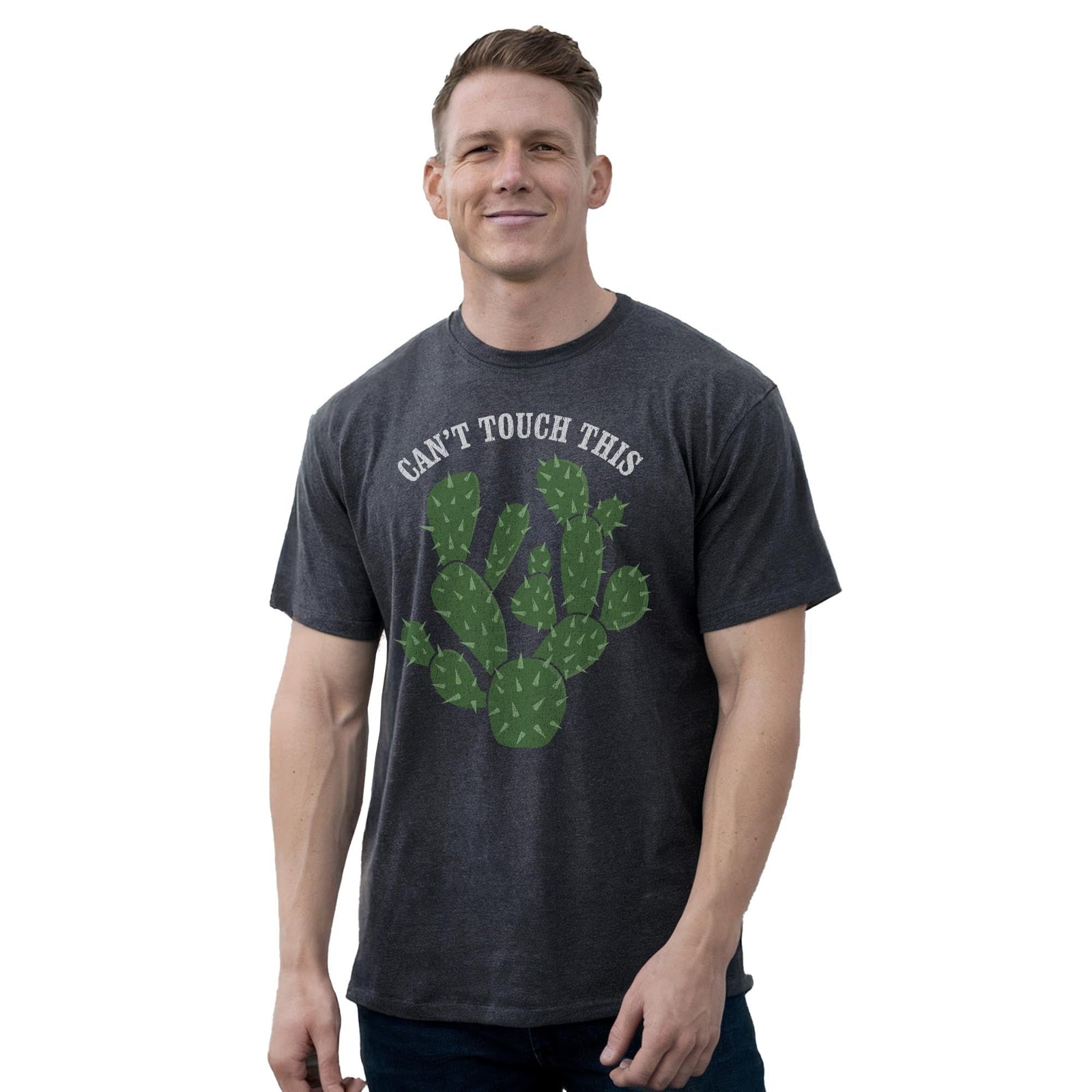 Can't Touch This Cool Staple T-shirt in Charcoal Heather On Model - Front View