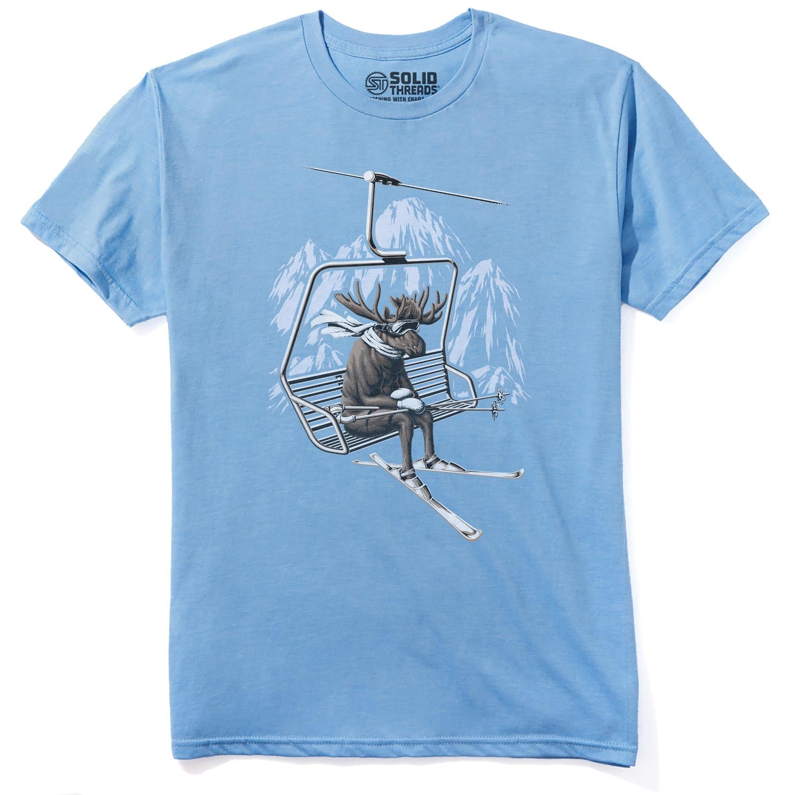 Vacation Moose Funny Staple T-shirt in Light Blue Heather - Front View
