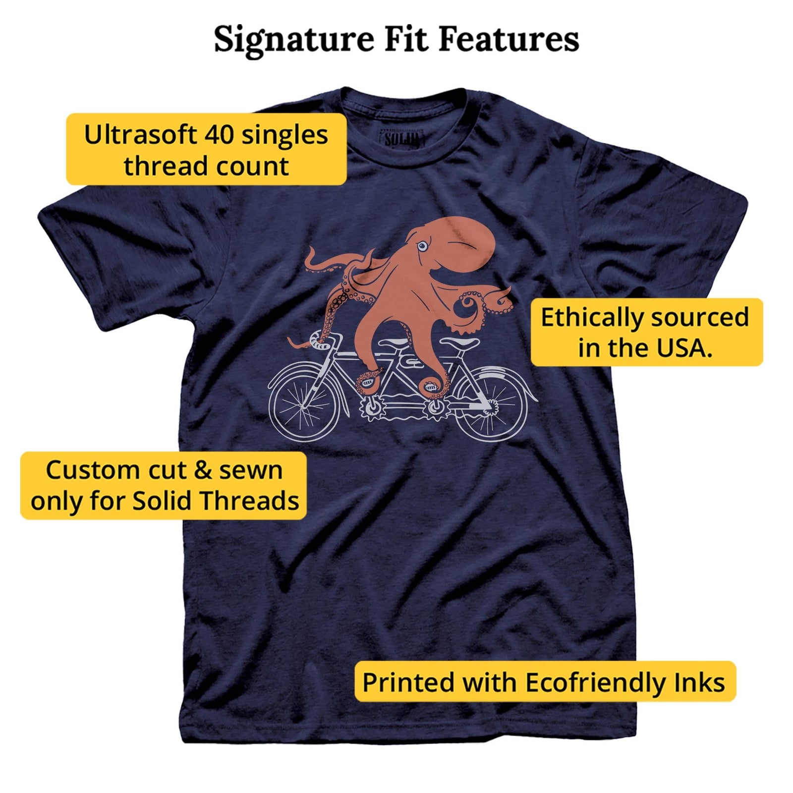 Octopedal Cool Signature T-shirt in Navy - Fit Attributes