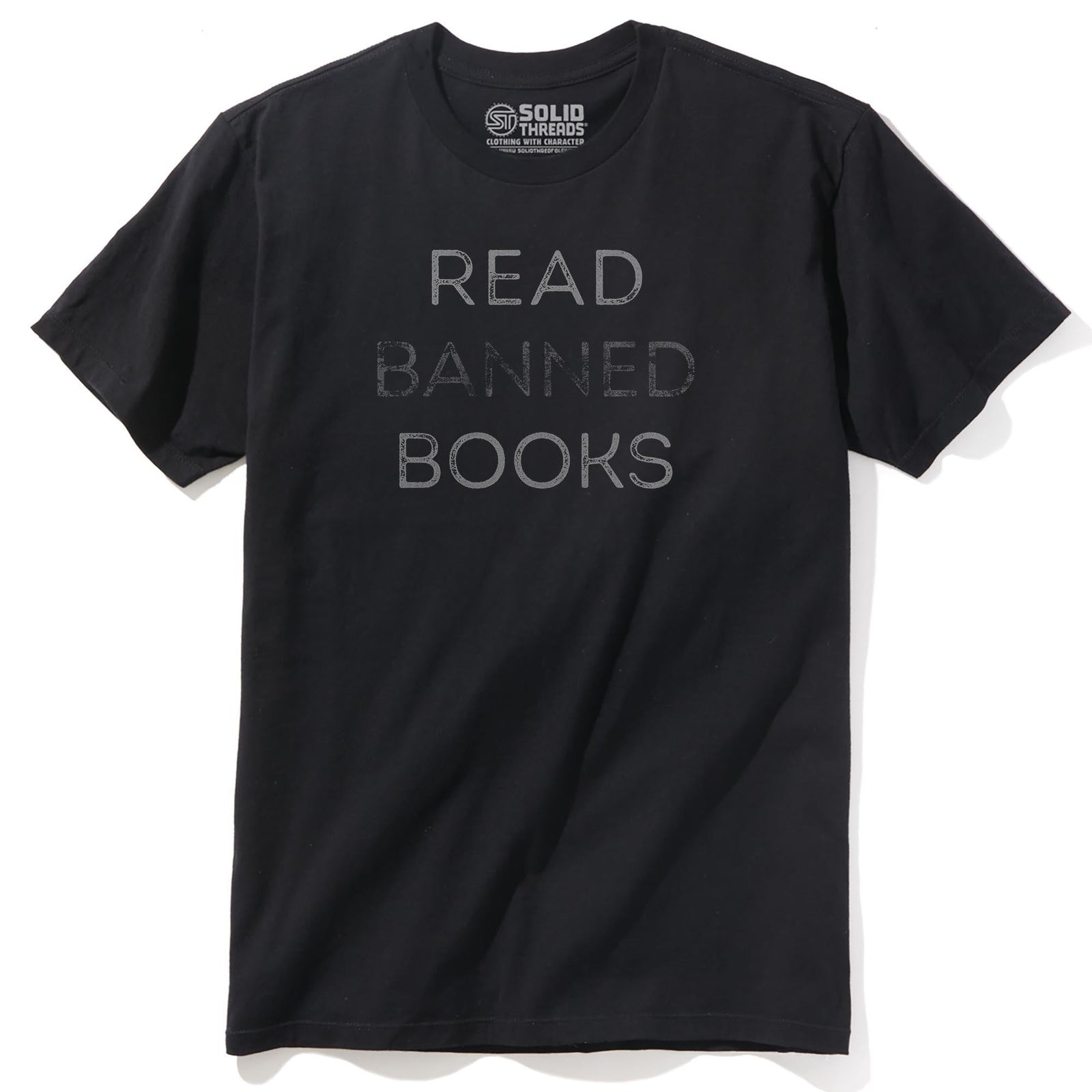 Read Banned Books Designer Staple T-shirt in Black - Front View