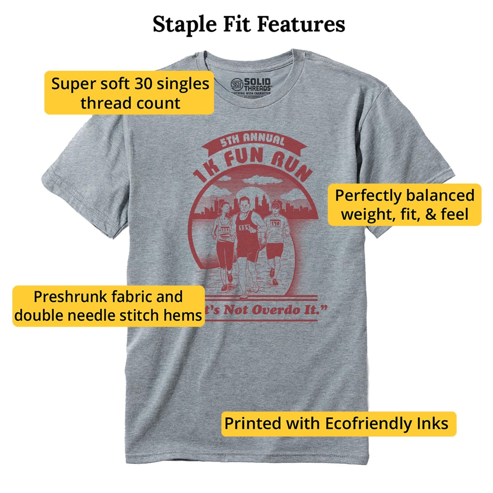 1k Fun Run Funny Staple T-shirt in Ash Heather - Fit Attributes