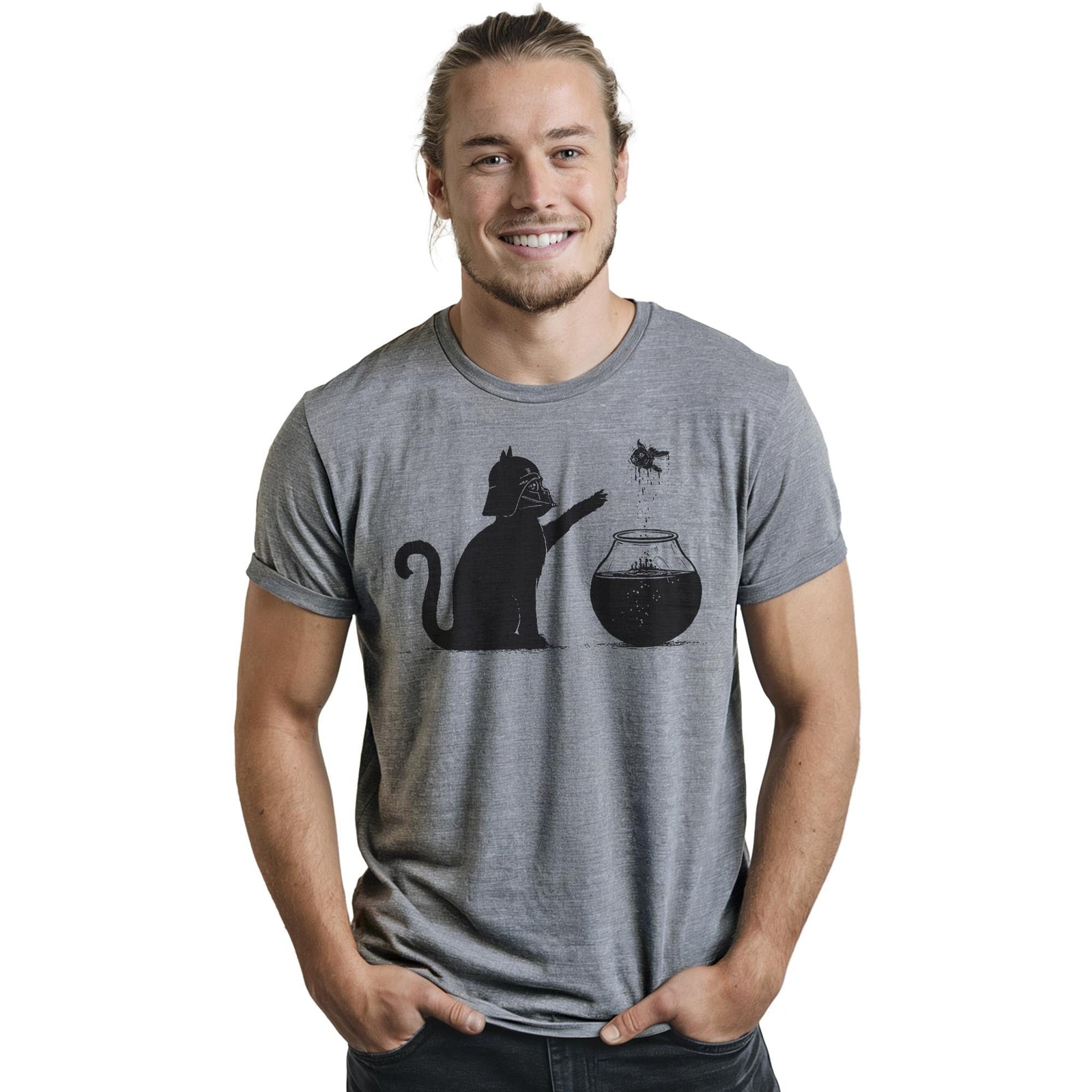 All Too Easy Funny Staple T-shirt in Ash Heather On Model - Front View