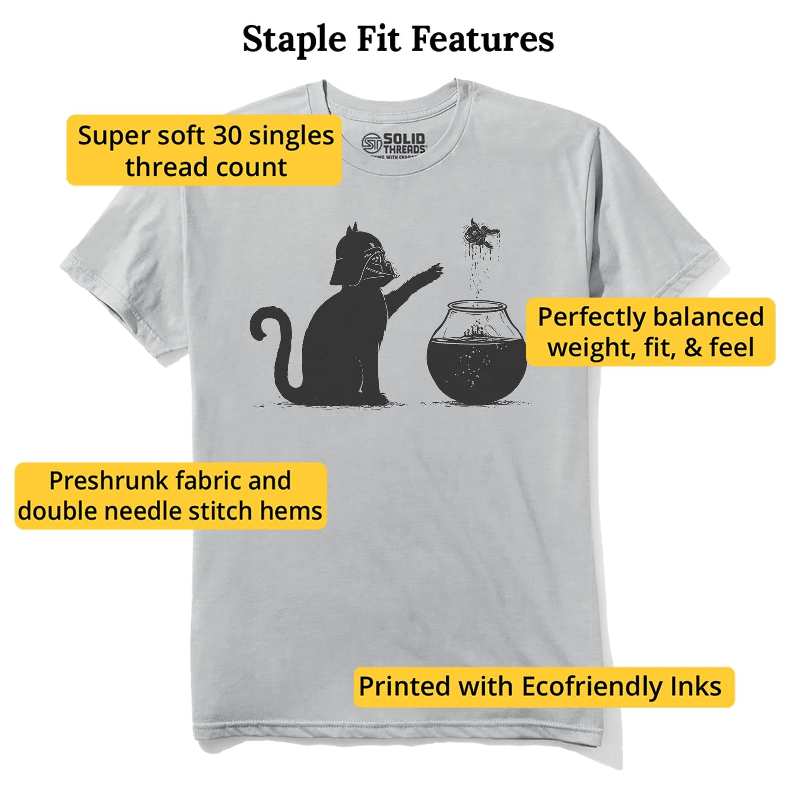 All Too Easy Funny Staple T-shirt in Silver - Fit Attributes