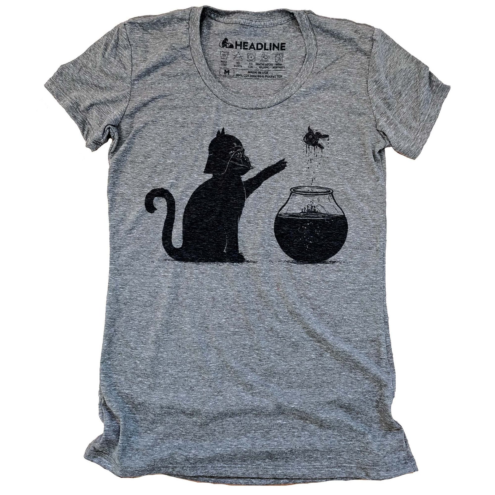 Women's All Too Easy Funny Artsy Graphic T-Shirt | Designer Cat Fish Darth Vader Tee | Solid Threads