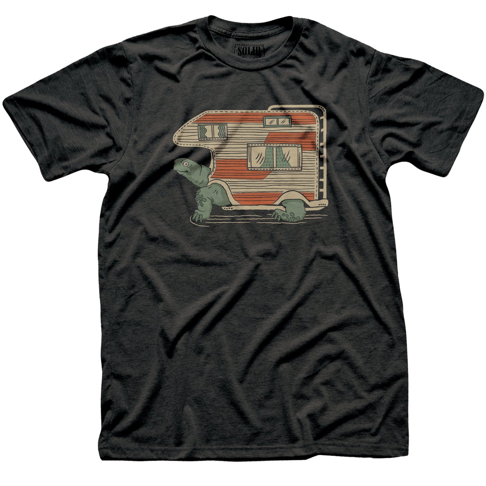 Tortoise Camper Funny Signature T-shirt in Dark Charcoal - Front View