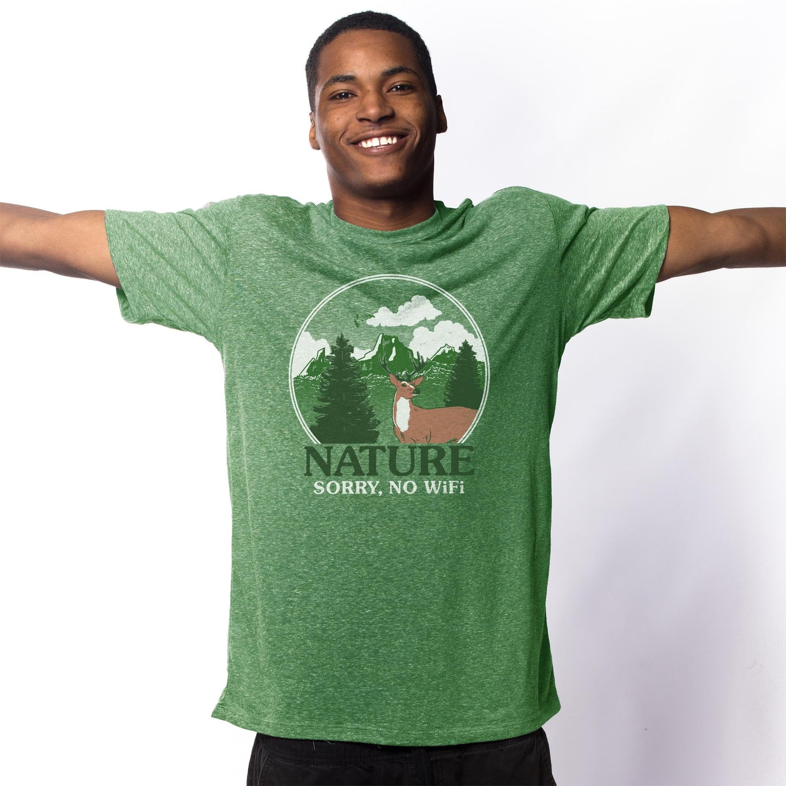 Sorry, No Wifi Vintage Signature T-shirt in Triblend Kelly On Model - Front View