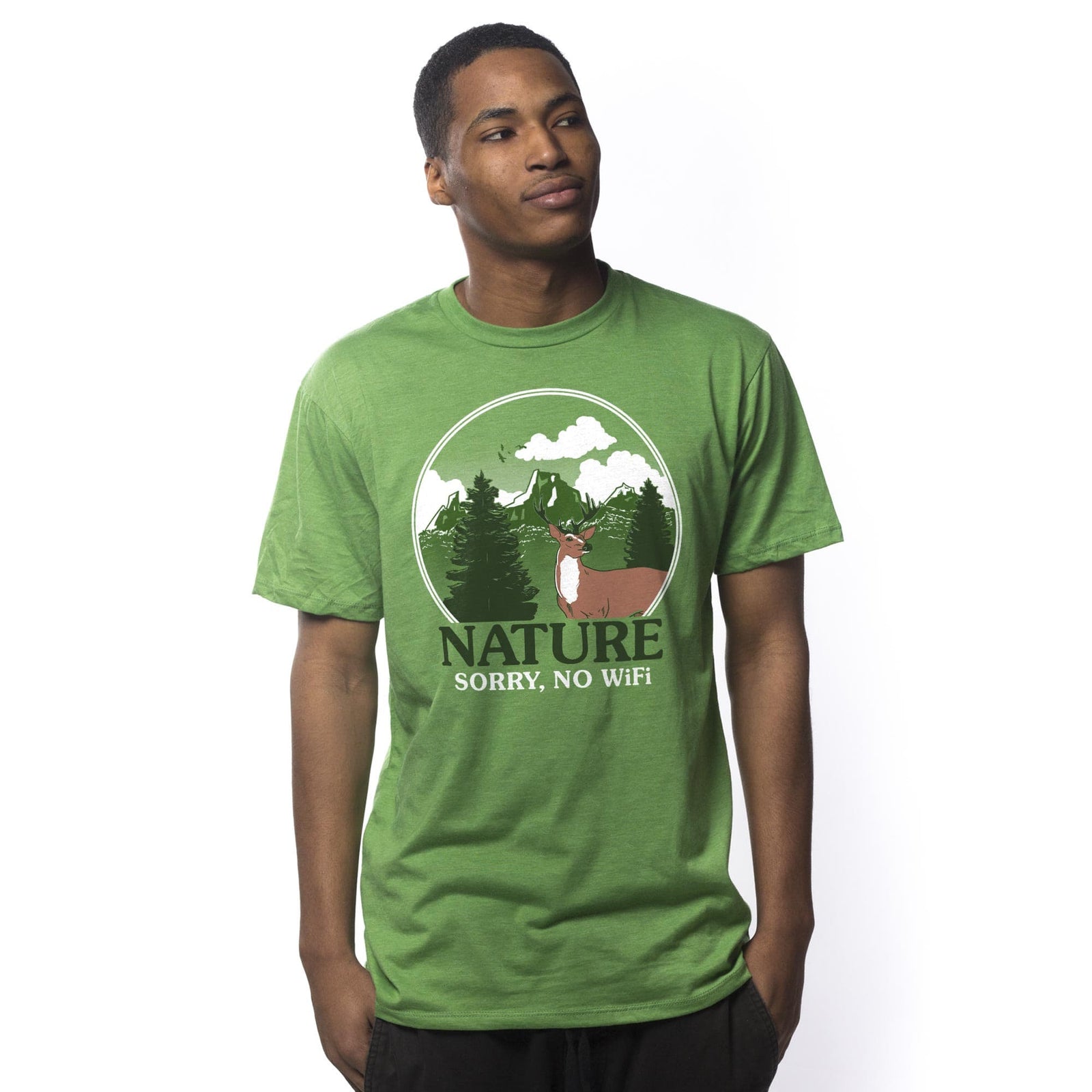 Sorry, No Wifi Vintage Usa-Made Signature T-Shirt in Triblend Kelly On Model - Front View