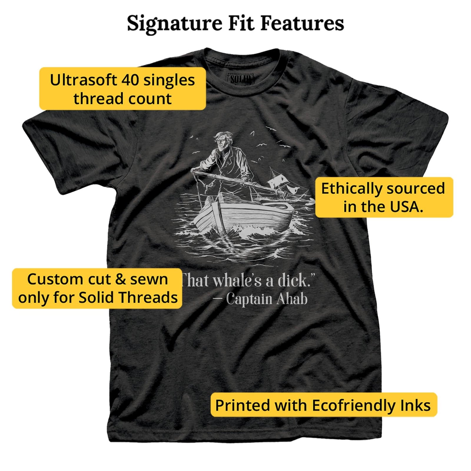 Captain Ahab Designer Signature T-shirt in Dark Charcoal - Fit Attributes