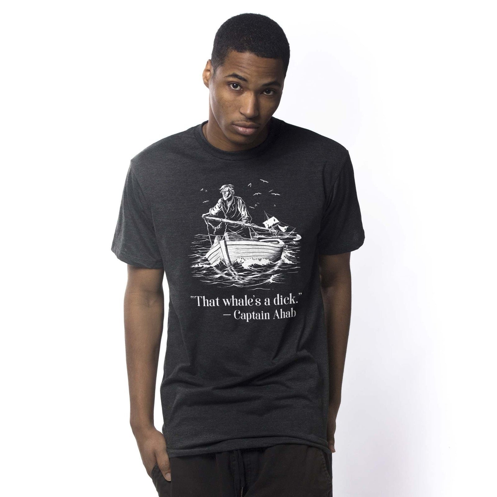 Men's Captain Ahab Designer Graphic T-Shirt | Funny Moby Dick Tee On Model | Solid Threads
