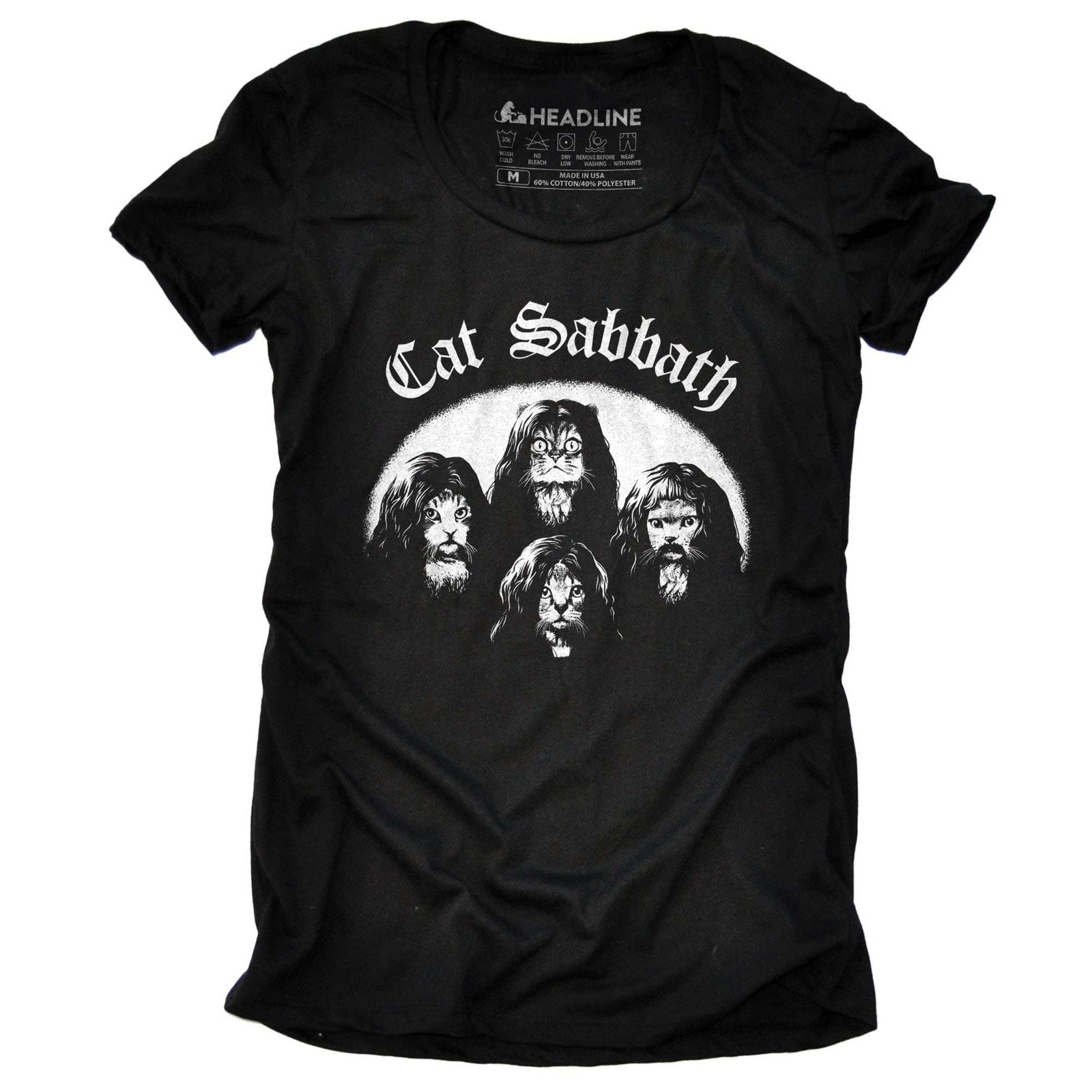 Women's Cat Sabbath Funny Music Graphic T-Shirt | Vintage Black Metal 70s Rock Tee | Solid Threads