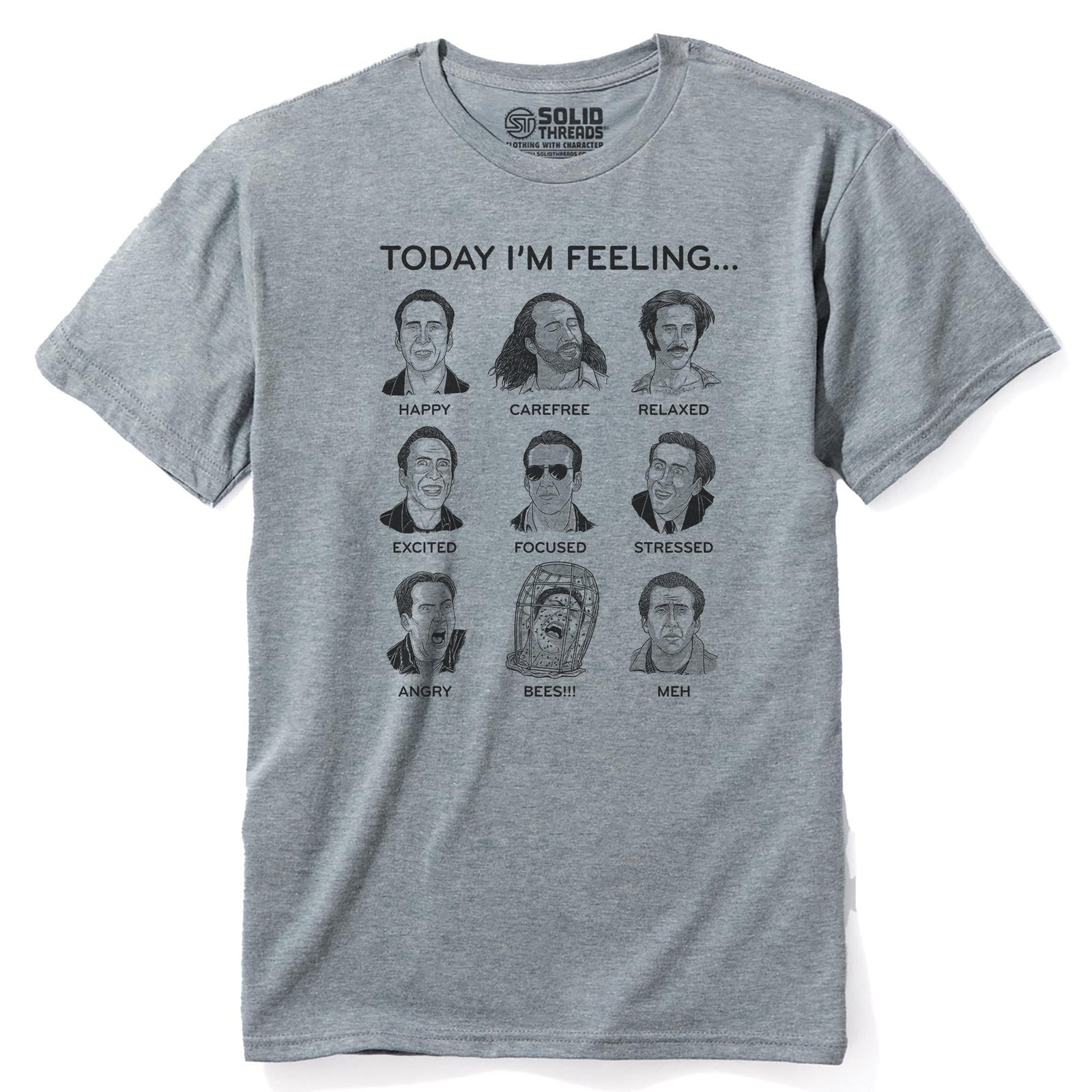 Nicolas Cage Mood Board Funny Staple T-shirt in Ash Heather - Front View