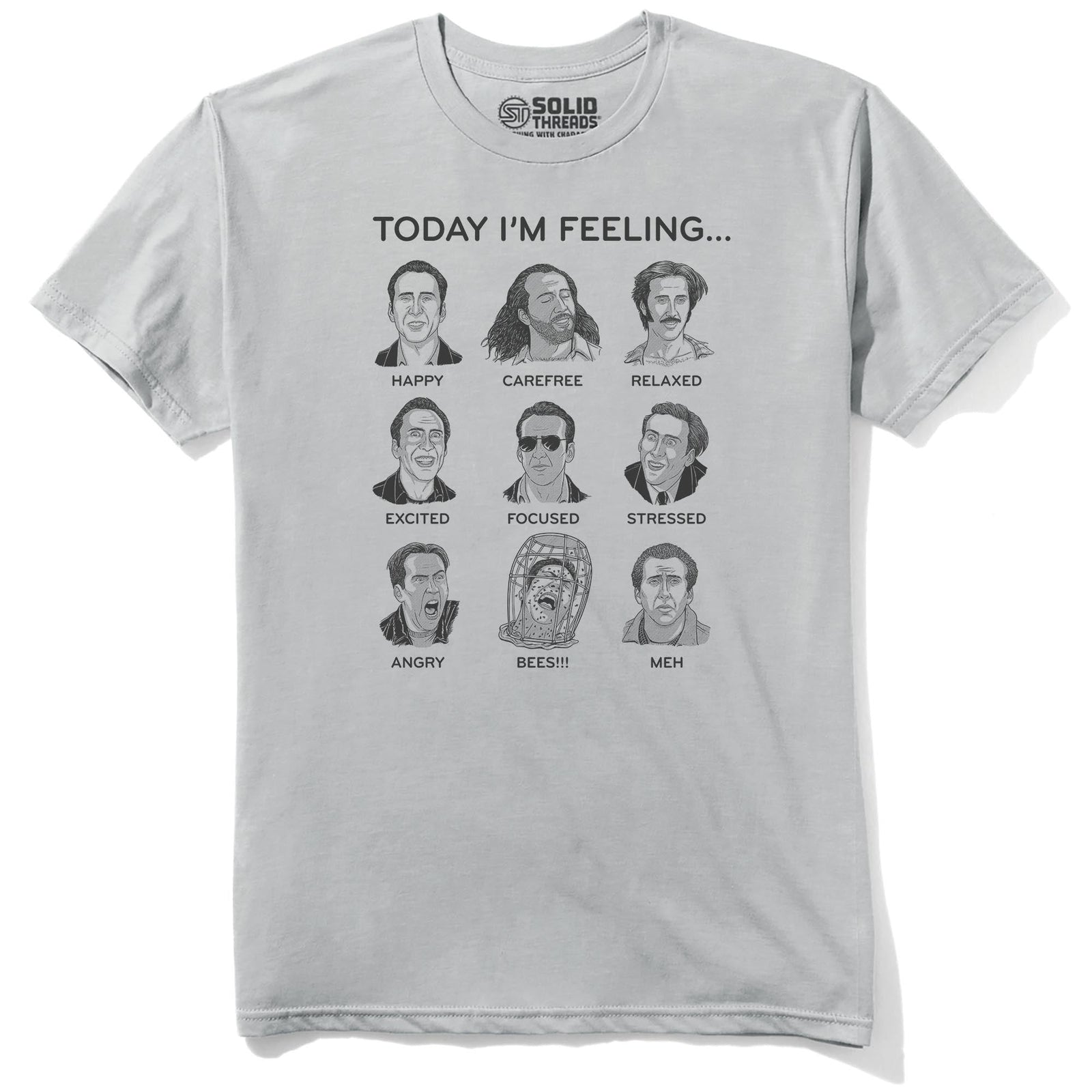 Nicolas Cage Mood Board Funny Staple T-shirt in Silver - Front View
