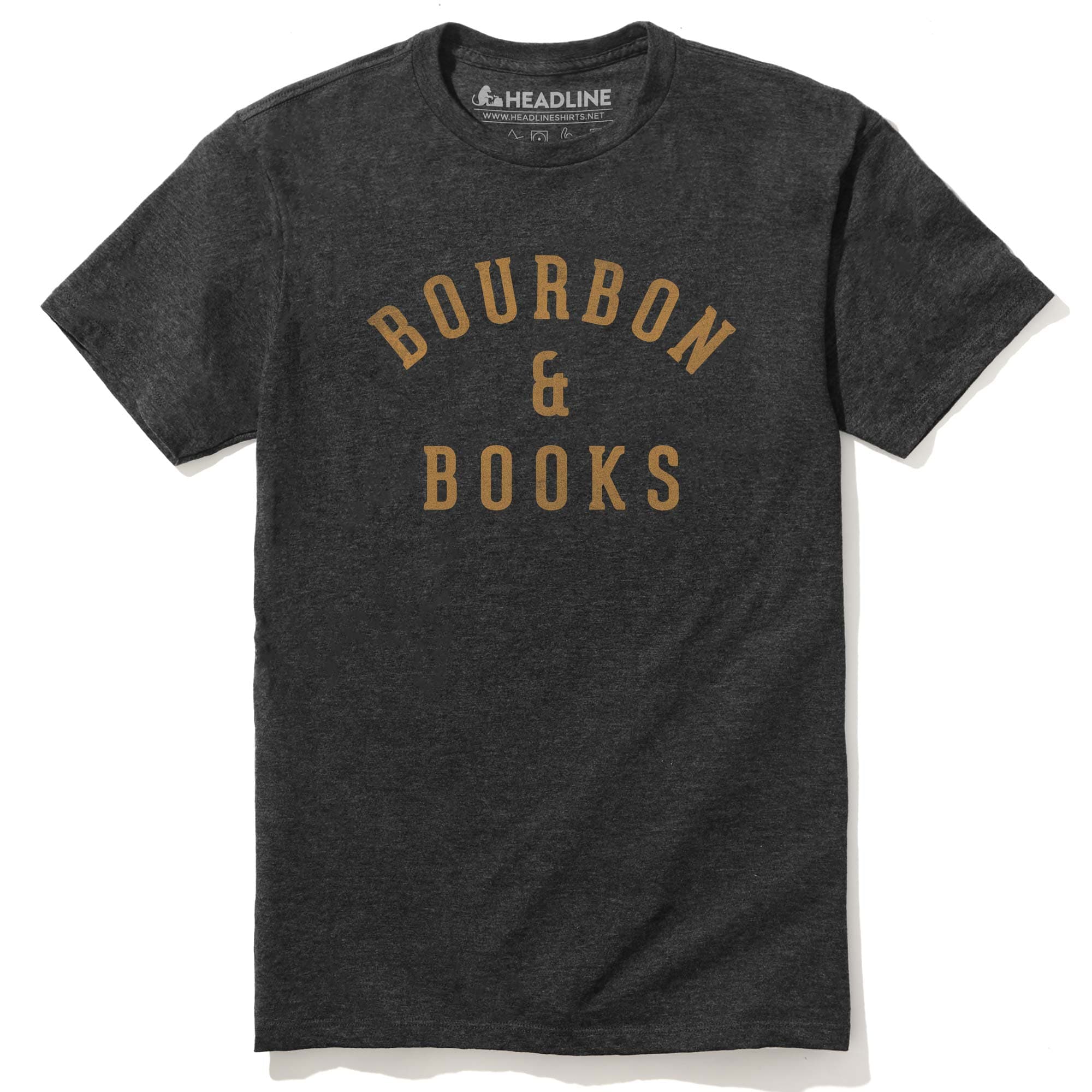 Men's Bourbon & Books Funny Distillery Graphic T-Shirt | Vintage Whiskey Bookish Tee | Solid Threads