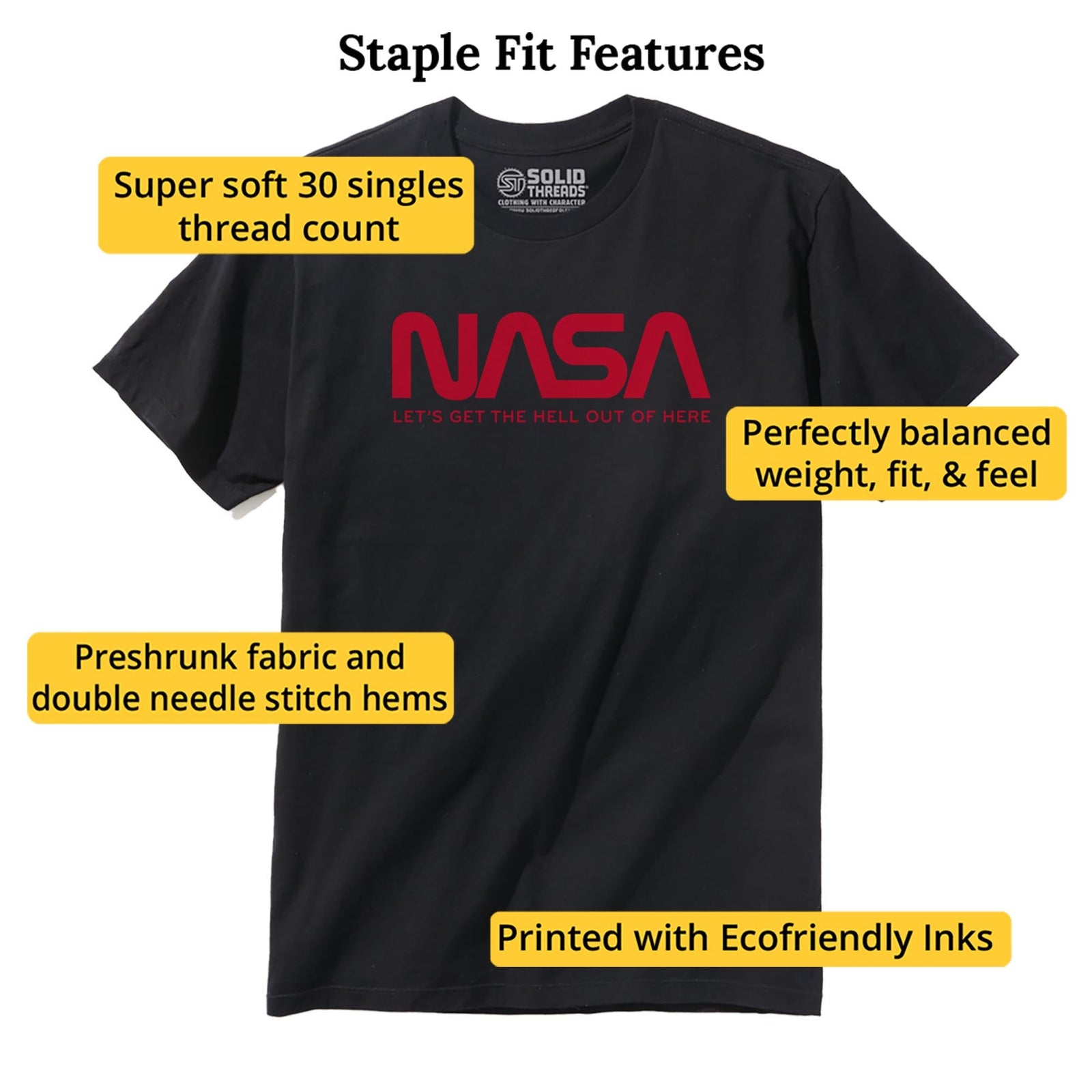 Nasa Vintage Staple T-shirt in Black - Fit Attributes