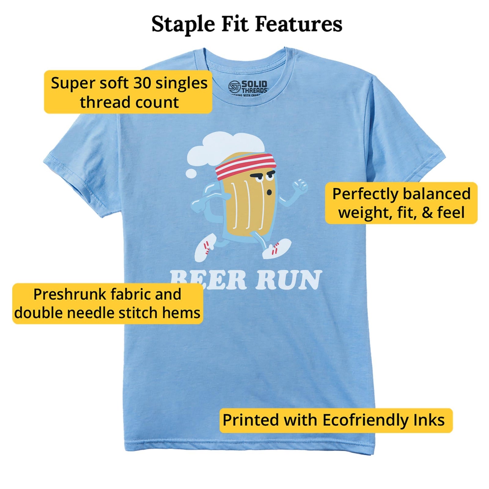 Beer Run Funny Staple T-shirt in Light Blue Heather - Fit Attributes