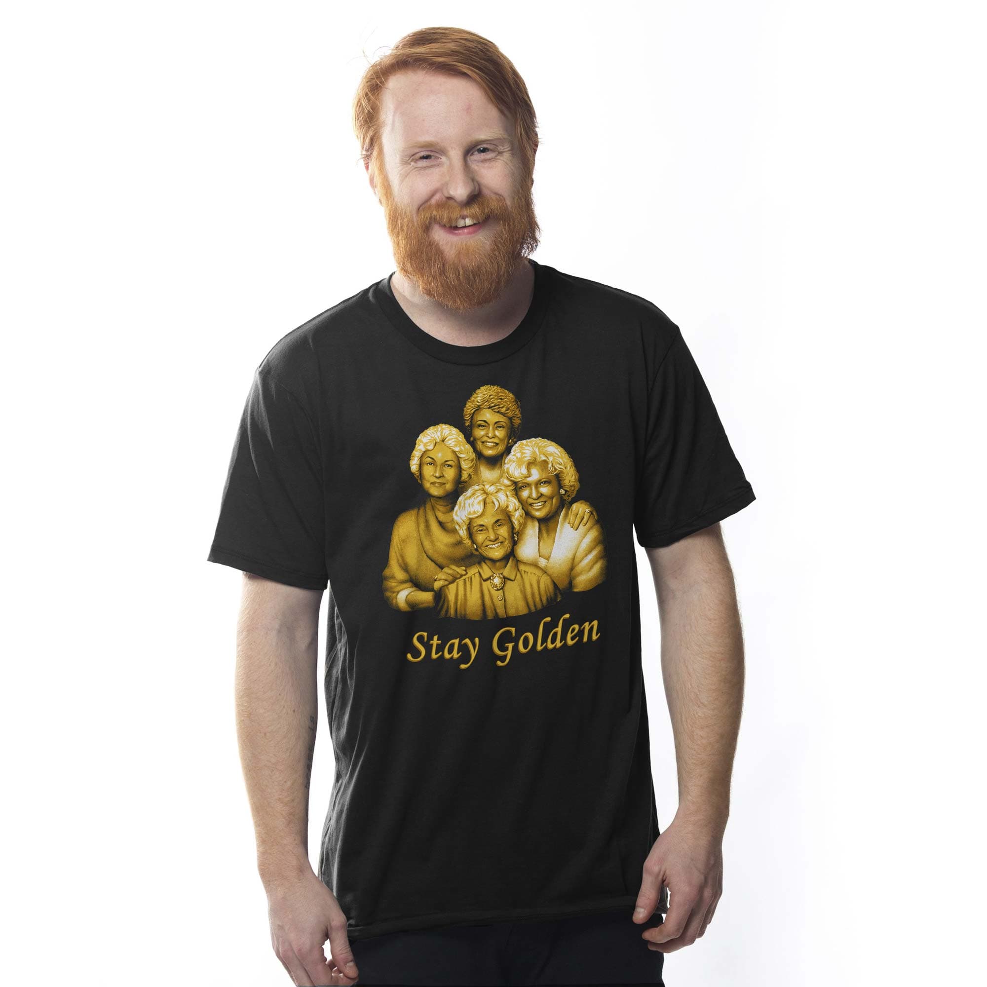 Men's Stay Golden Funny TV Graphic T-Shirt | Vintage 80s Retro Sitcom Tee On Model | Solid Threads