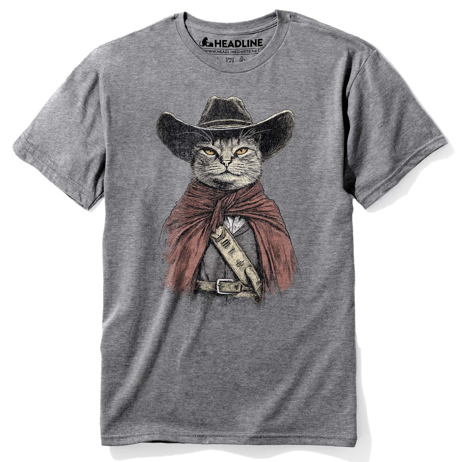 Men's Pawfu Of Dollars Cool Graphic T-Shirt | Vintage Cat Western Parody Tee | Solid Threads