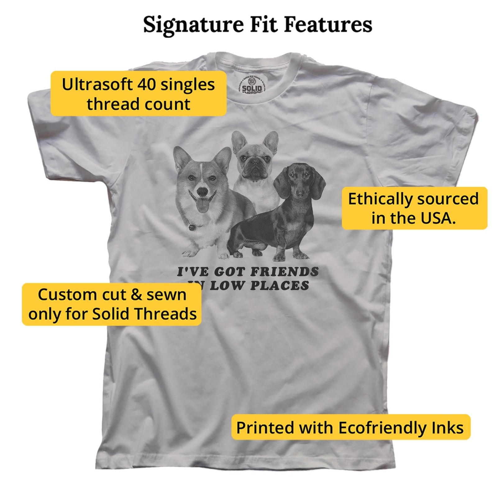I've Got Friends In Low Places Funny Signature T-shirt in Silver - Fit Attributes