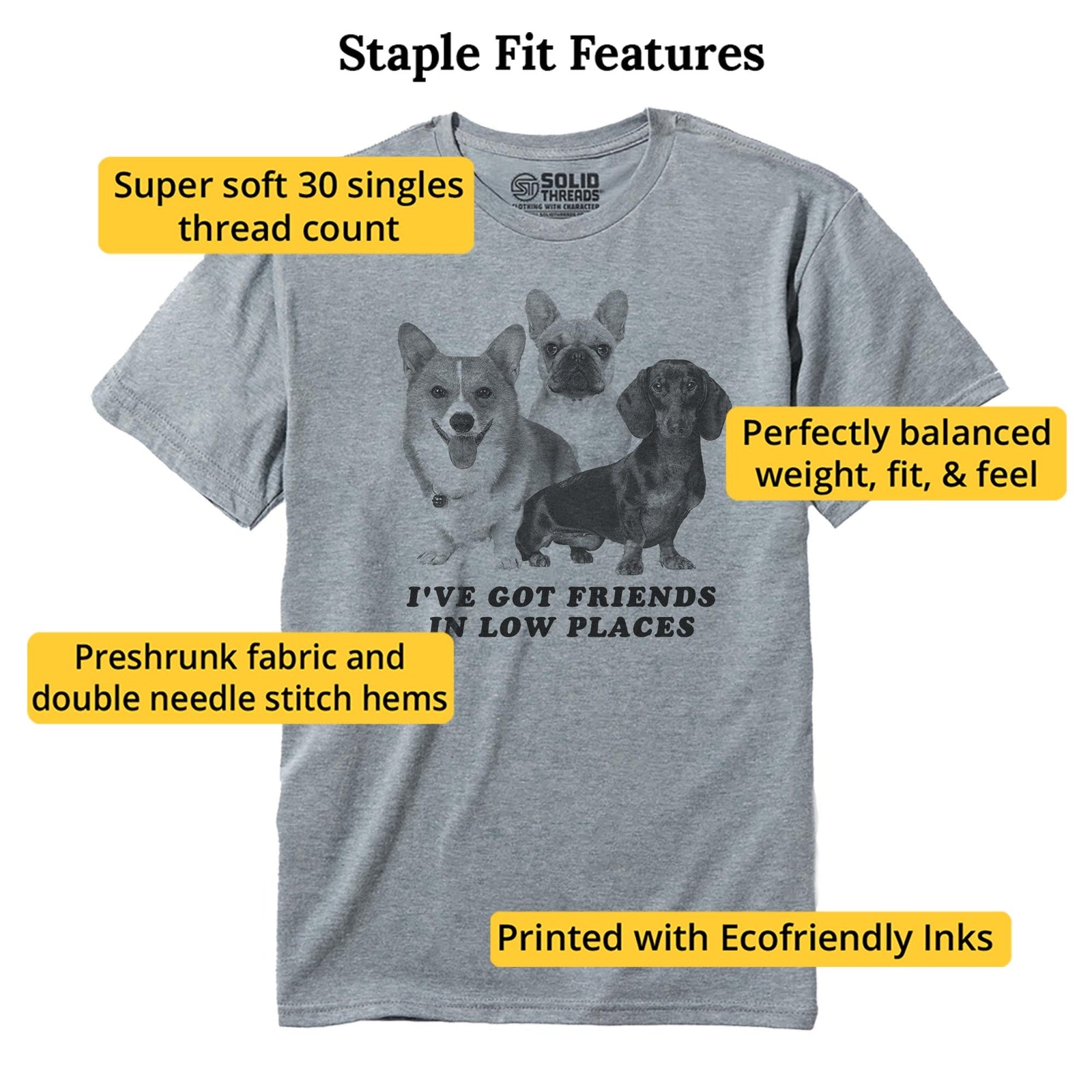 I've Got Friends In Low Places Funny Staple T-shirt in Ash Heather - Fit Attributes