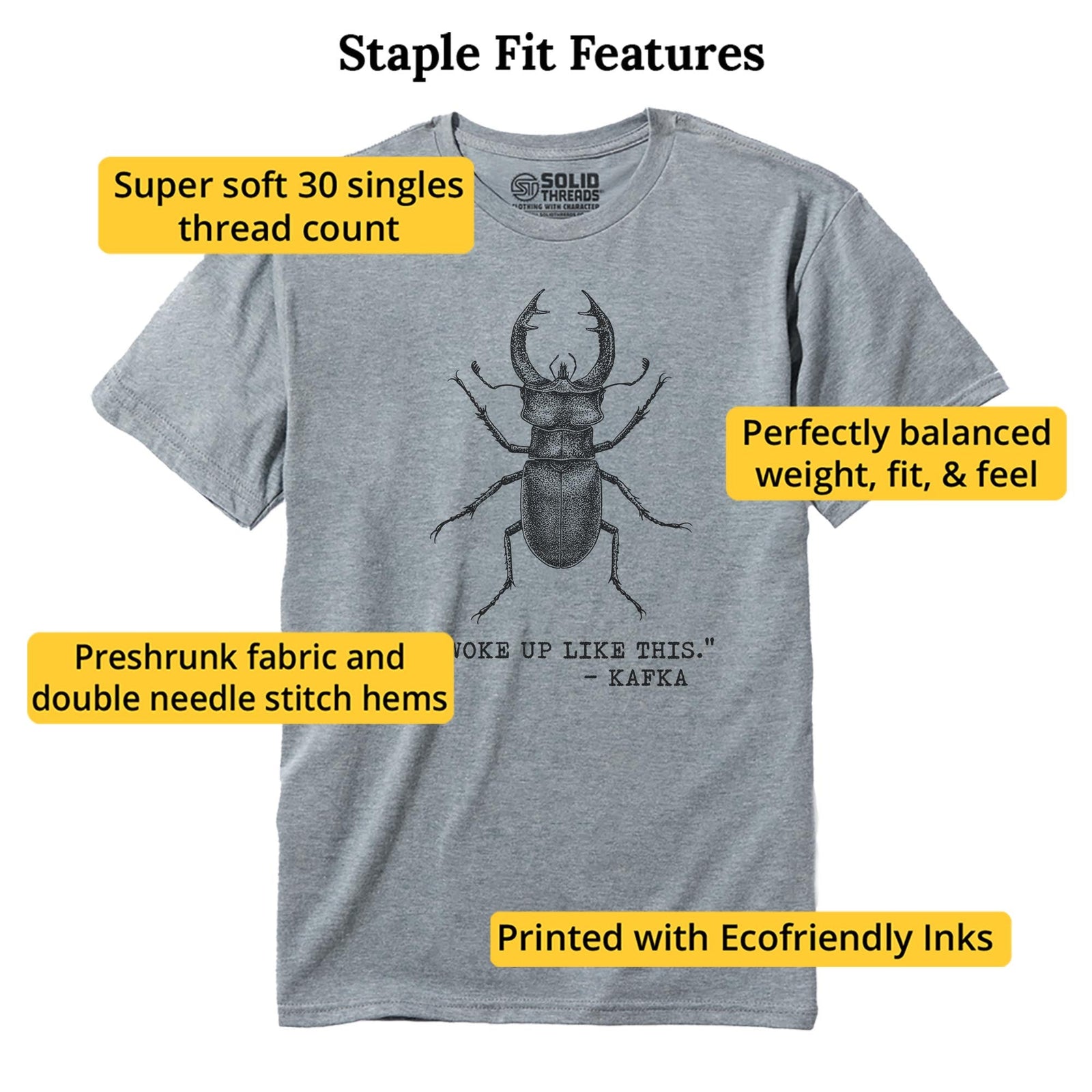 I Woke Up Like This - Kafka Funny Staple T-shirt in Ash Heather - Fit Attributes