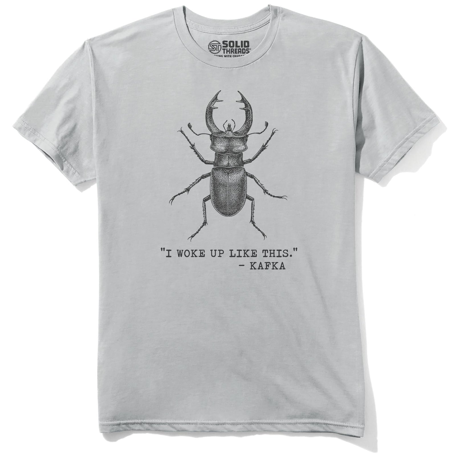 I Woke Up Like This - Kafka Funny Staple T-shirt in Silver - Front View