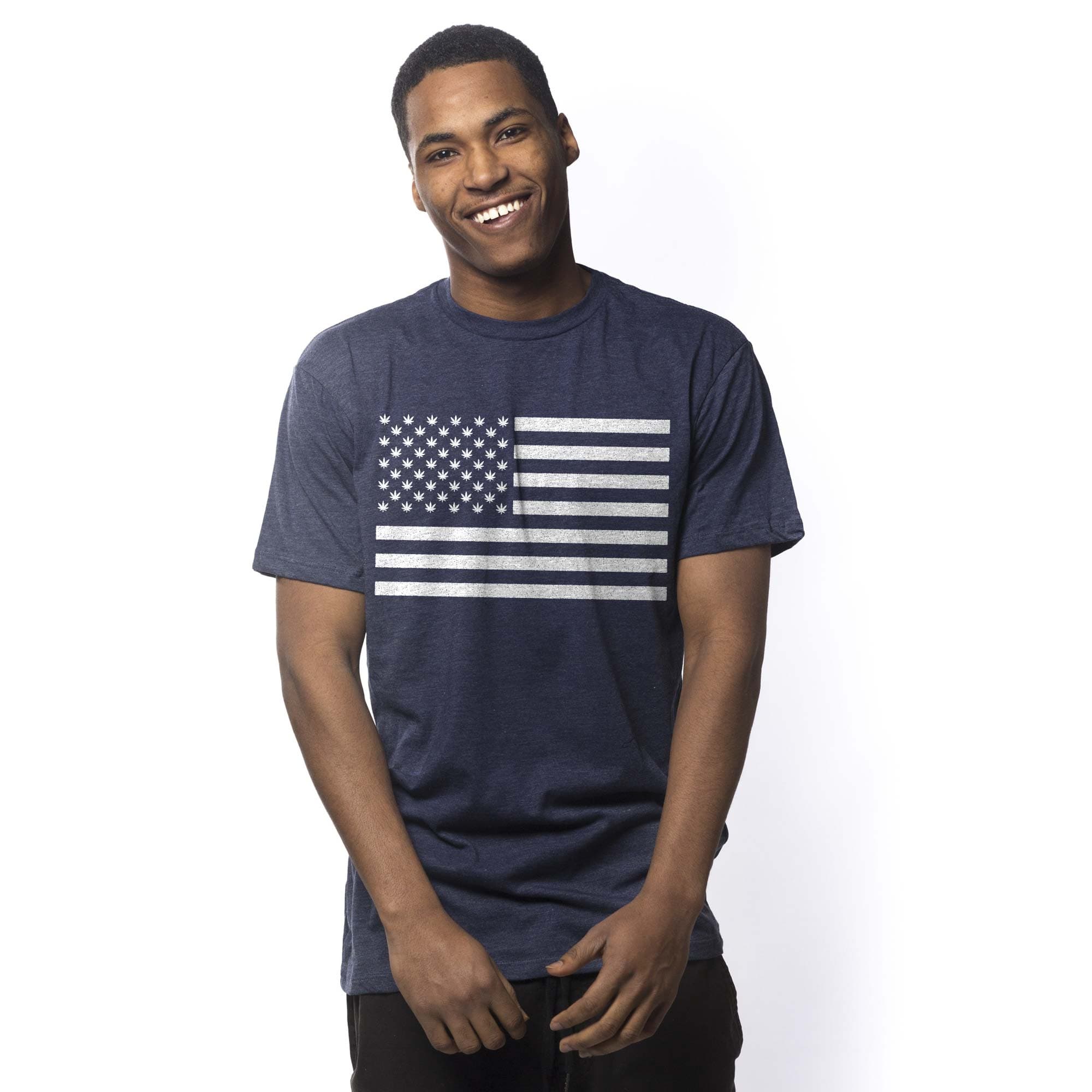 Men's United Weed Stand Graphic T-Shirt | Cool Cannabis American Flag Tee On Model | Solid Threads