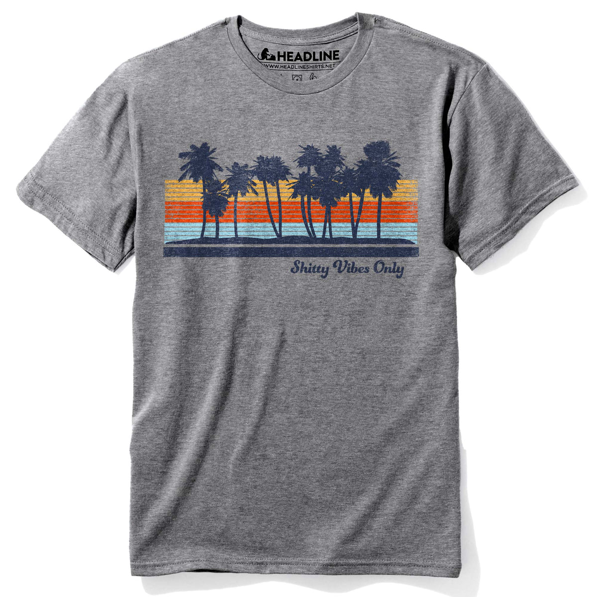 Men&#39;s Shitty Vibes Only Designer Graphic T-Shirt | Cool Palm Trees Sunset Beach Tee | Solid Threads