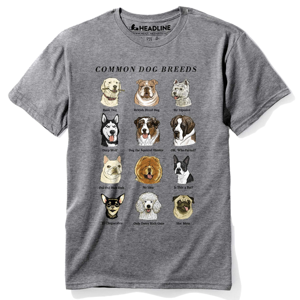 Men&#39;s Common Dog Breeds Vintage Animal Graphic T-Shirt | Funny Veternarian Chart Tee | Solid Threads