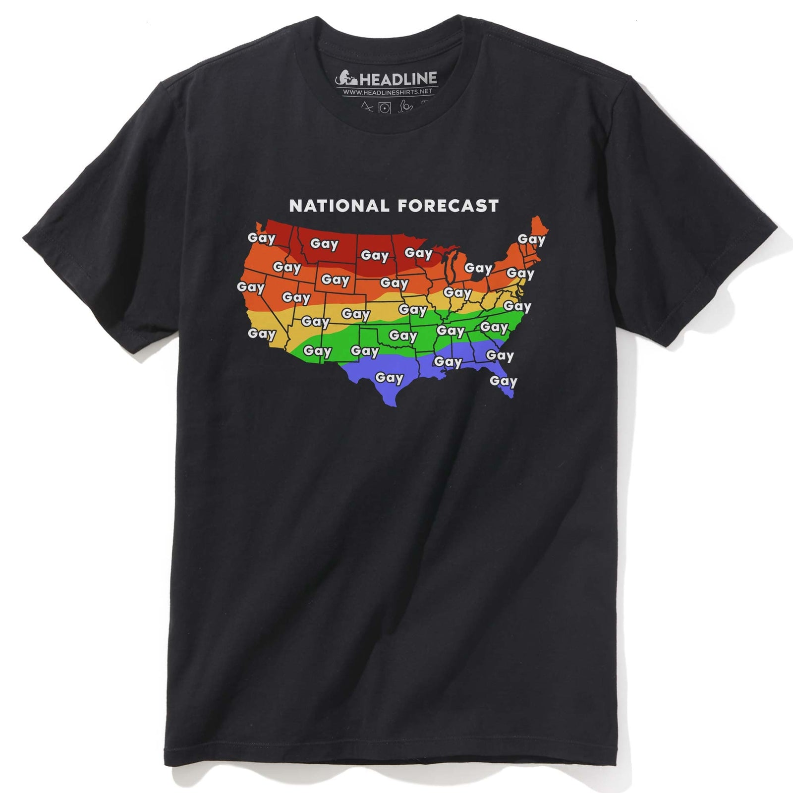 Men's Gay Weather Forecast Funny Graphic T-Shirt | Designer Pride Lbgtq Tee | Solid Threads