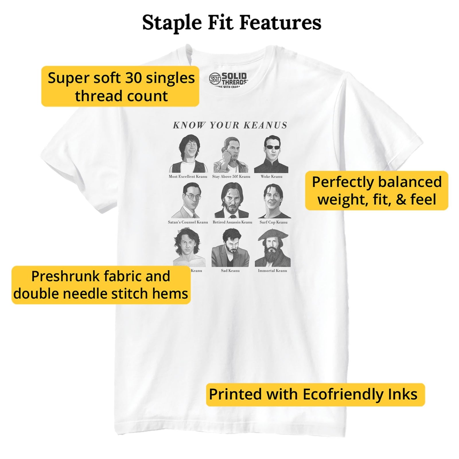 Know Your Keanus Funny Staple T-shirt in White - Fit Attributes