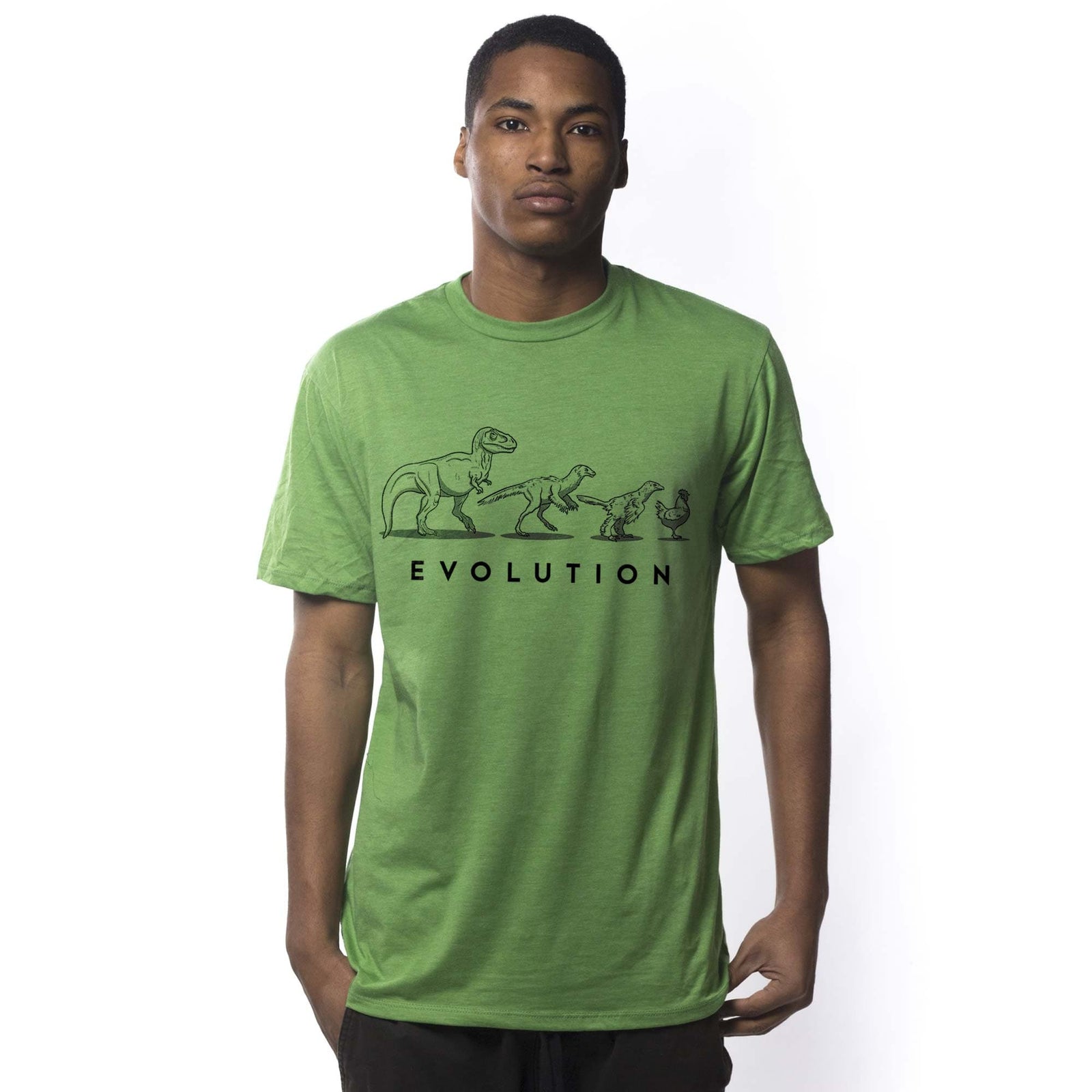 Men's Evolution Of The Dinosaur Vintage Graphic T-Shirt | Funny T-Rex Tee On Model | Solid Threads