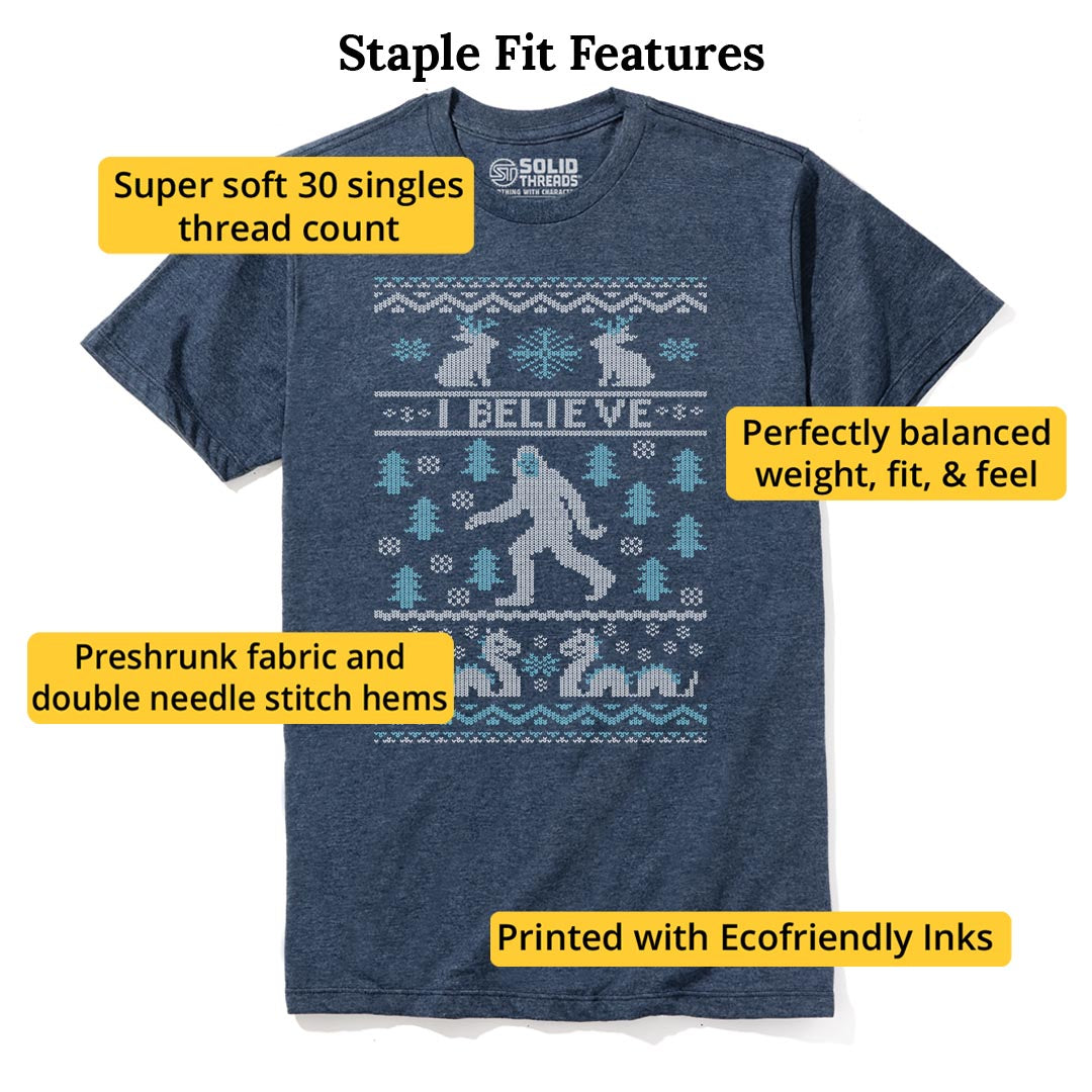 Cryptid Christmas Sweater Designer Staple T-shirt in Navy Heather - Fit Attributes