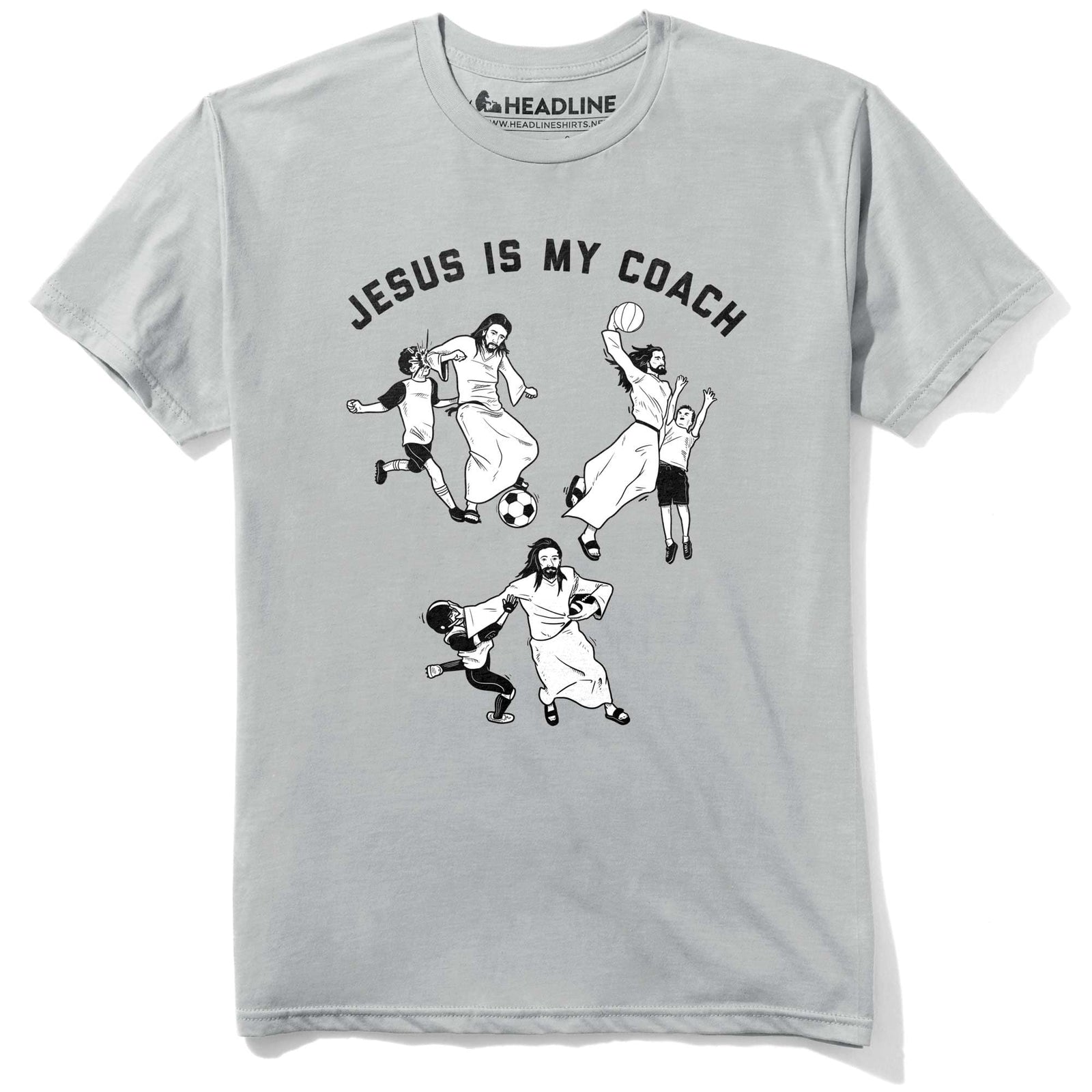 Men's Jesus Is My Coach Funny Graphic T-Shirt | Vintage Football Basketball Tee | Solid Threads