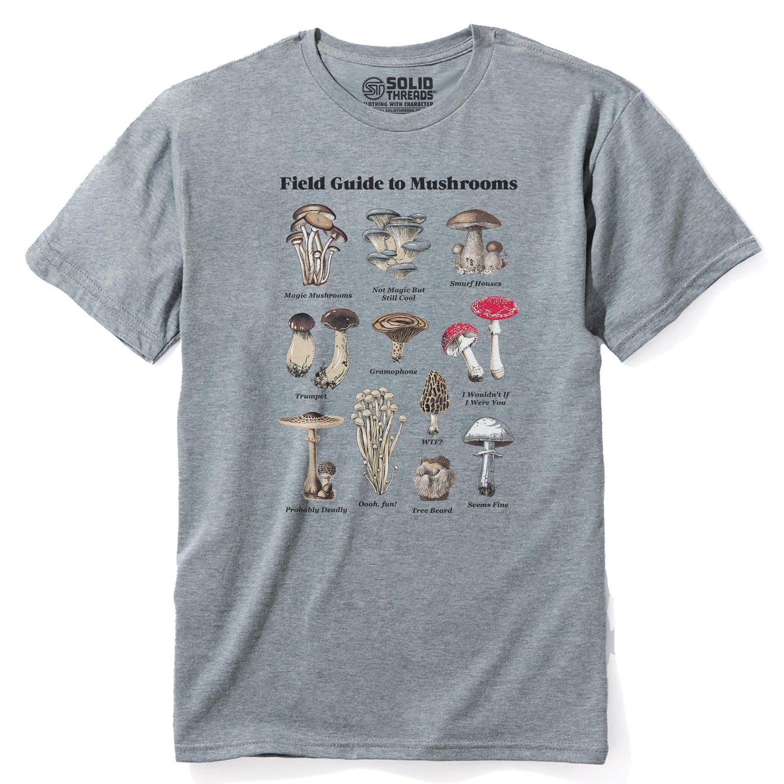 Field Guide To Mushrooms Vintage Staple T-shirt in Ash Heather - Front View