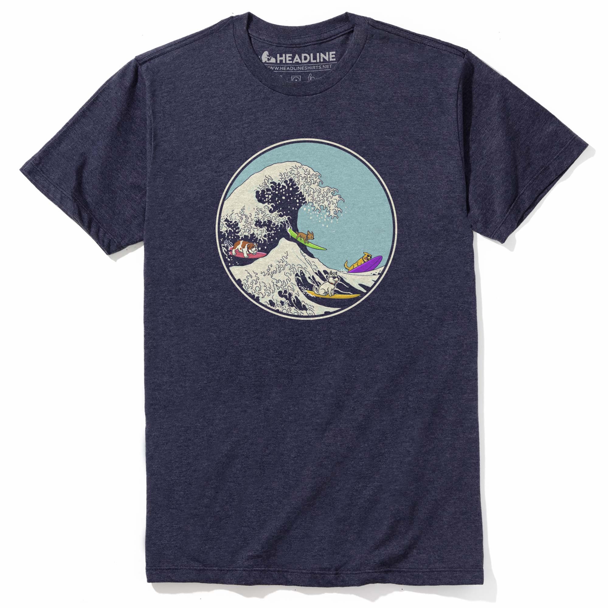 Men's Dogs Ridin' The Wave Designer Graphic T-Shirt | Cool Surfing Ocean Beach Tee | Solid Threads