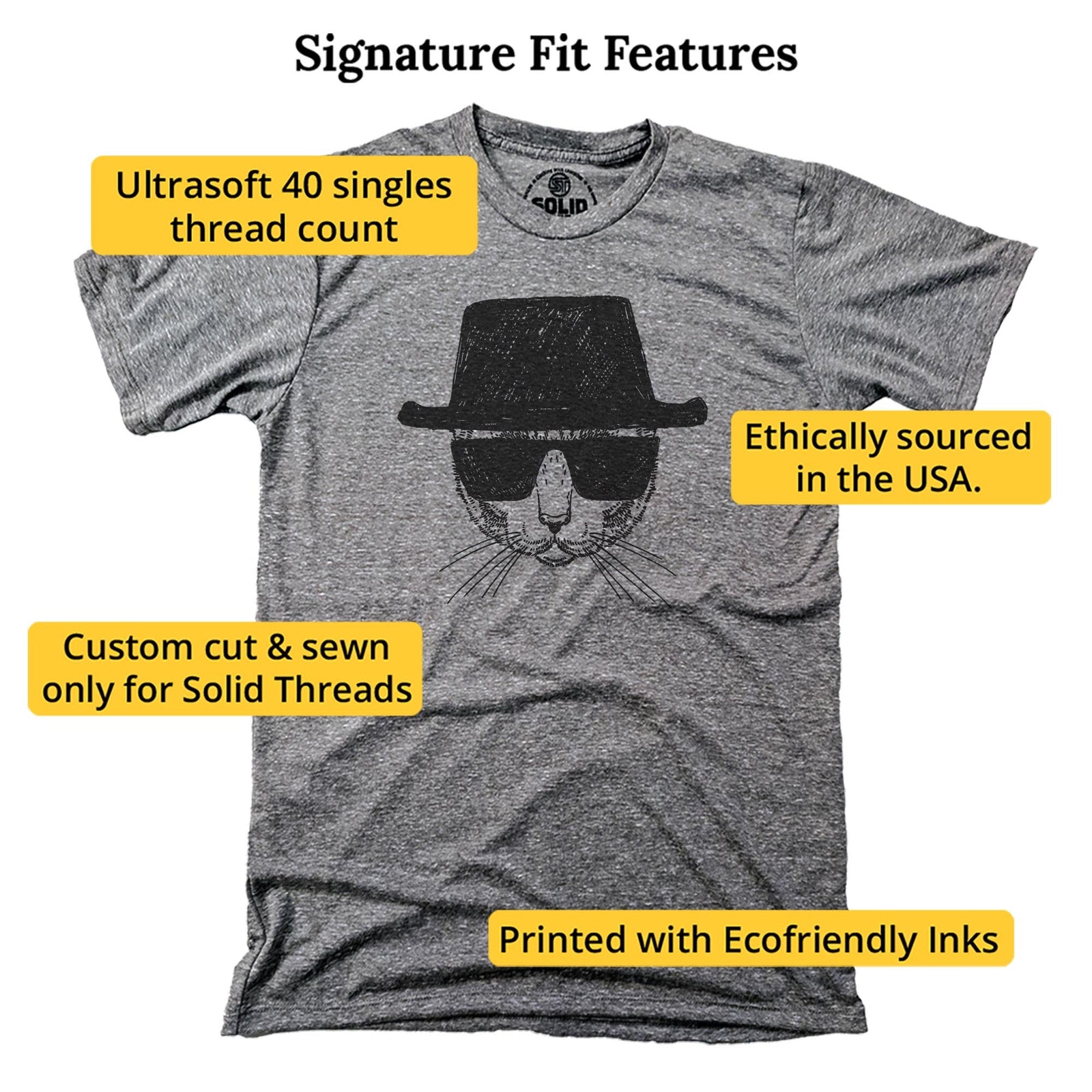 Catsenberg Funny Signature T-shirt in Triblend Grey - Fit Attributes