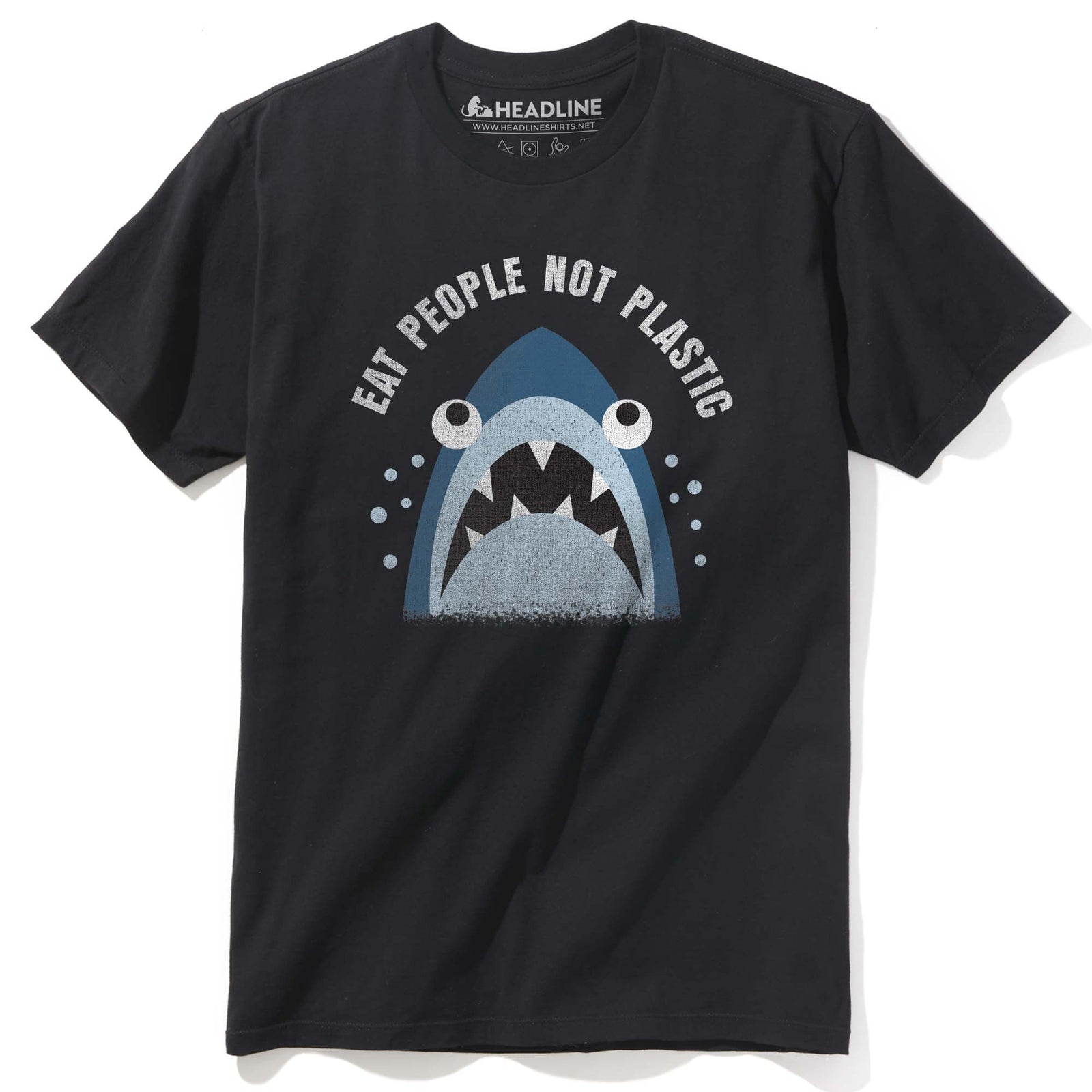 Men's Eat People Not Plastic Cool Graphic T-Shirt | Funny Shark Environmentalist Tee | Solid Threads