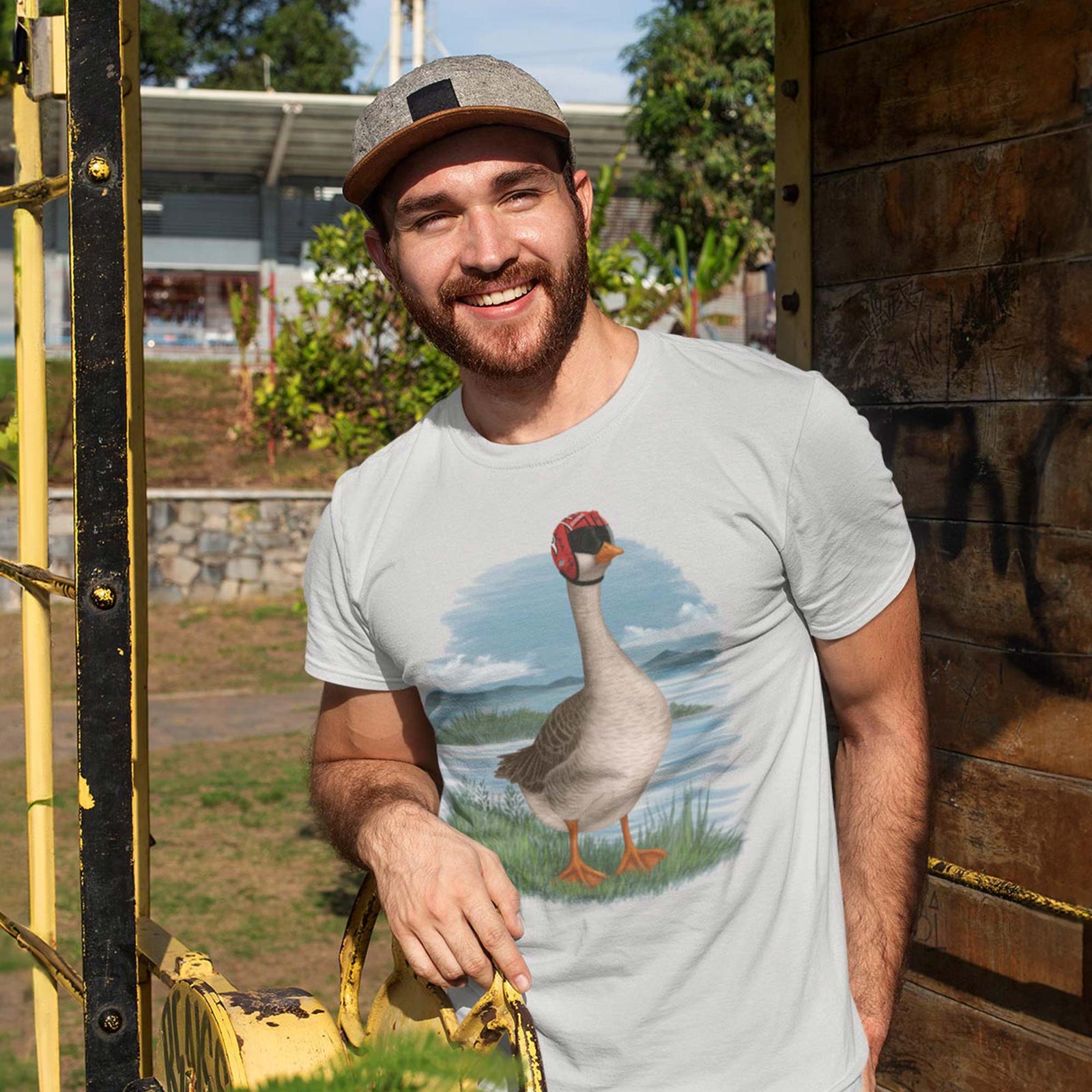 Men's Goose Funny Graphic T-Shirt | Designer Top Gun Tee On Model | Solid Threads