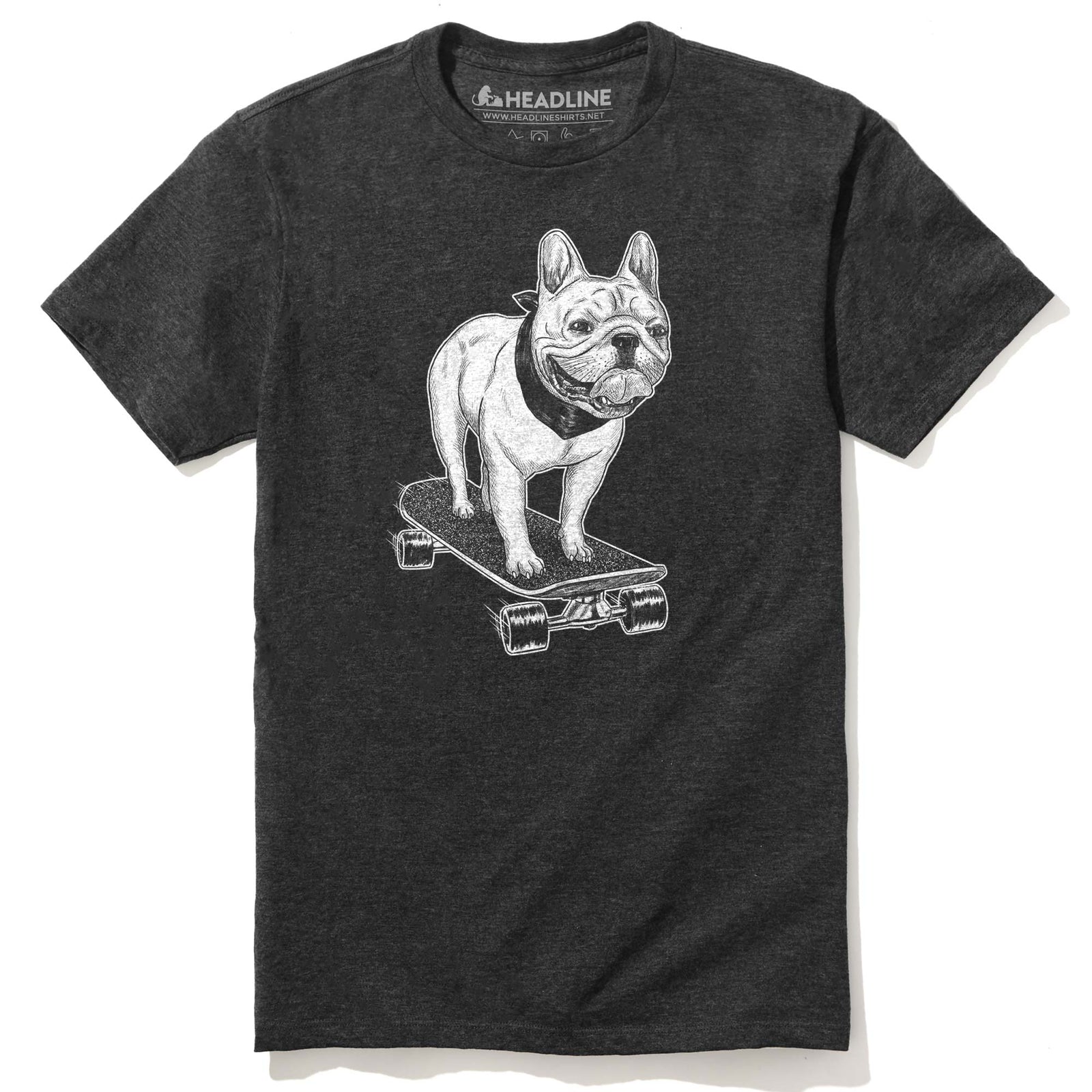 Men's Frenchie Skateboarding Cool Hipster Graphic T-Shirt | Funny French Bulldog Tee | Solid Threads