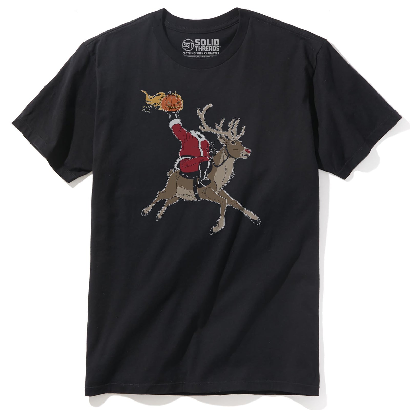 Headless Ho Ho Horseman Funny Staple T-shirt in Black - Front View