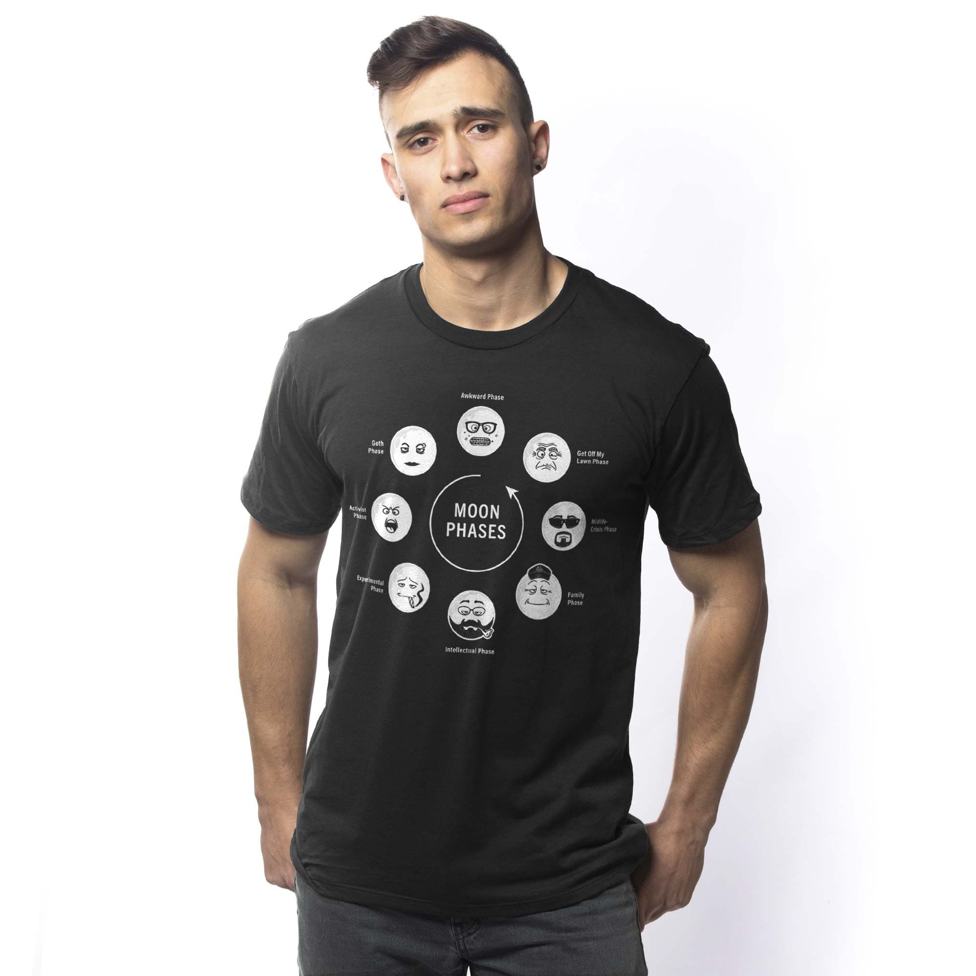 Men's Moon Phases Funny Lunar Calendar Graphic T-Shirt | Cool Astrology Pun Tee | Solid Threads