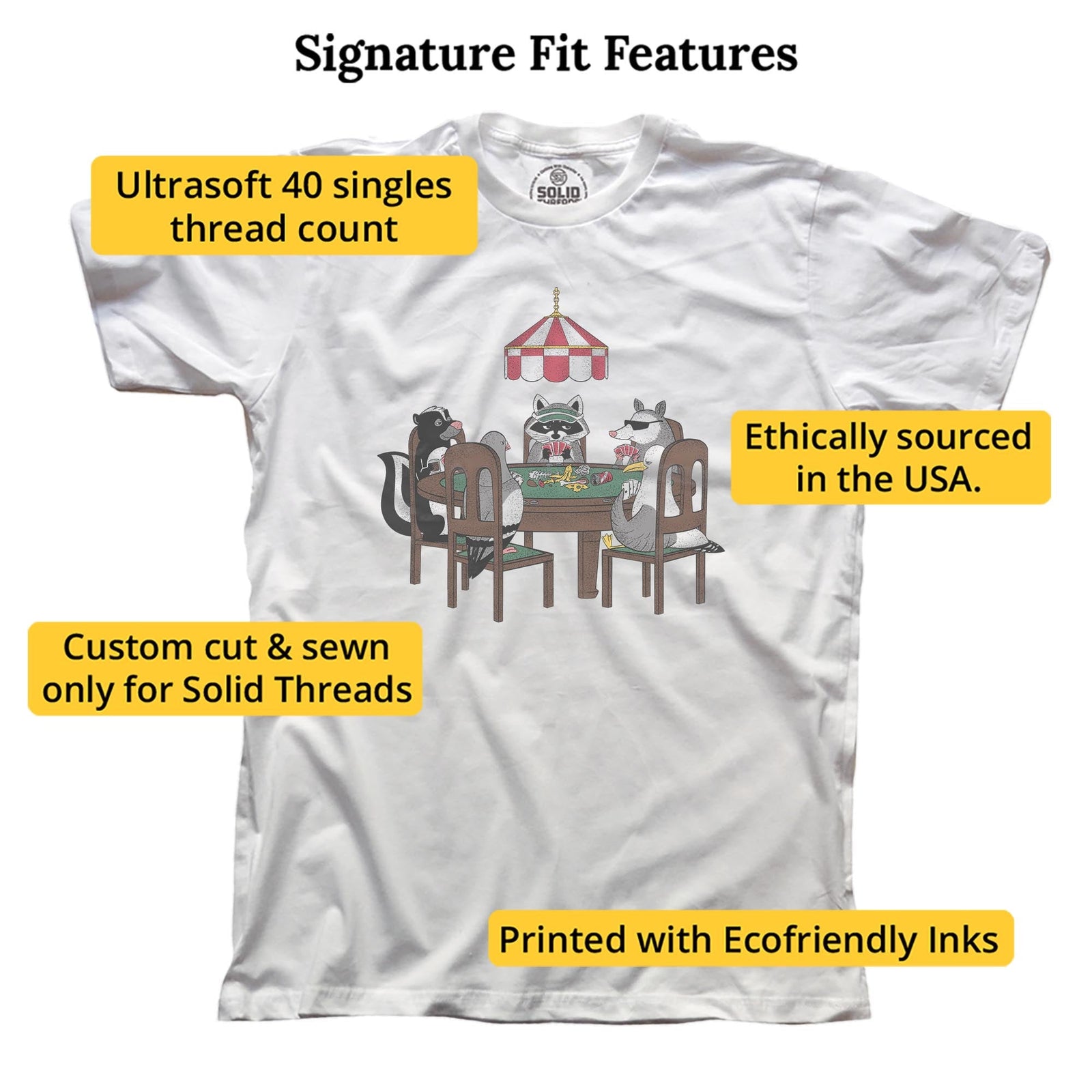 Trash Animal Poker Funny Signature T-shirt in White - Fit Attributes
