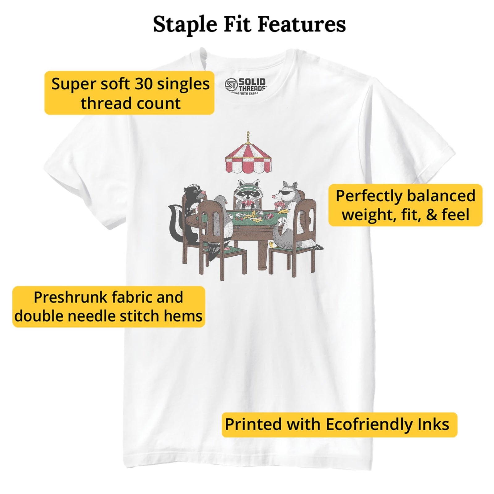 Trash Animal Poker Funny Staple T-shirt in White - Fit Attributes