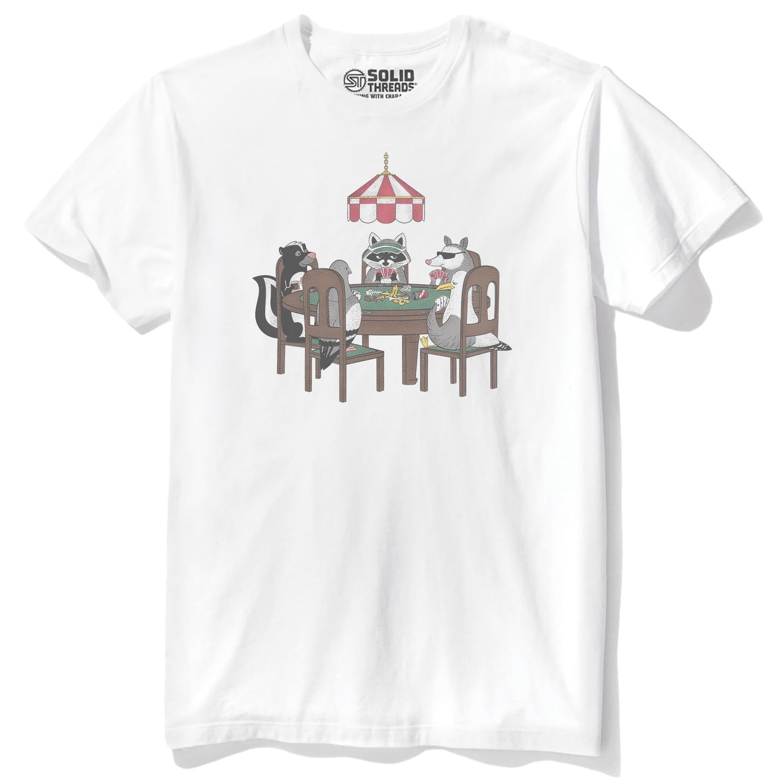 Trash Animal Poker Funny Staple T-shirt in White - Front View