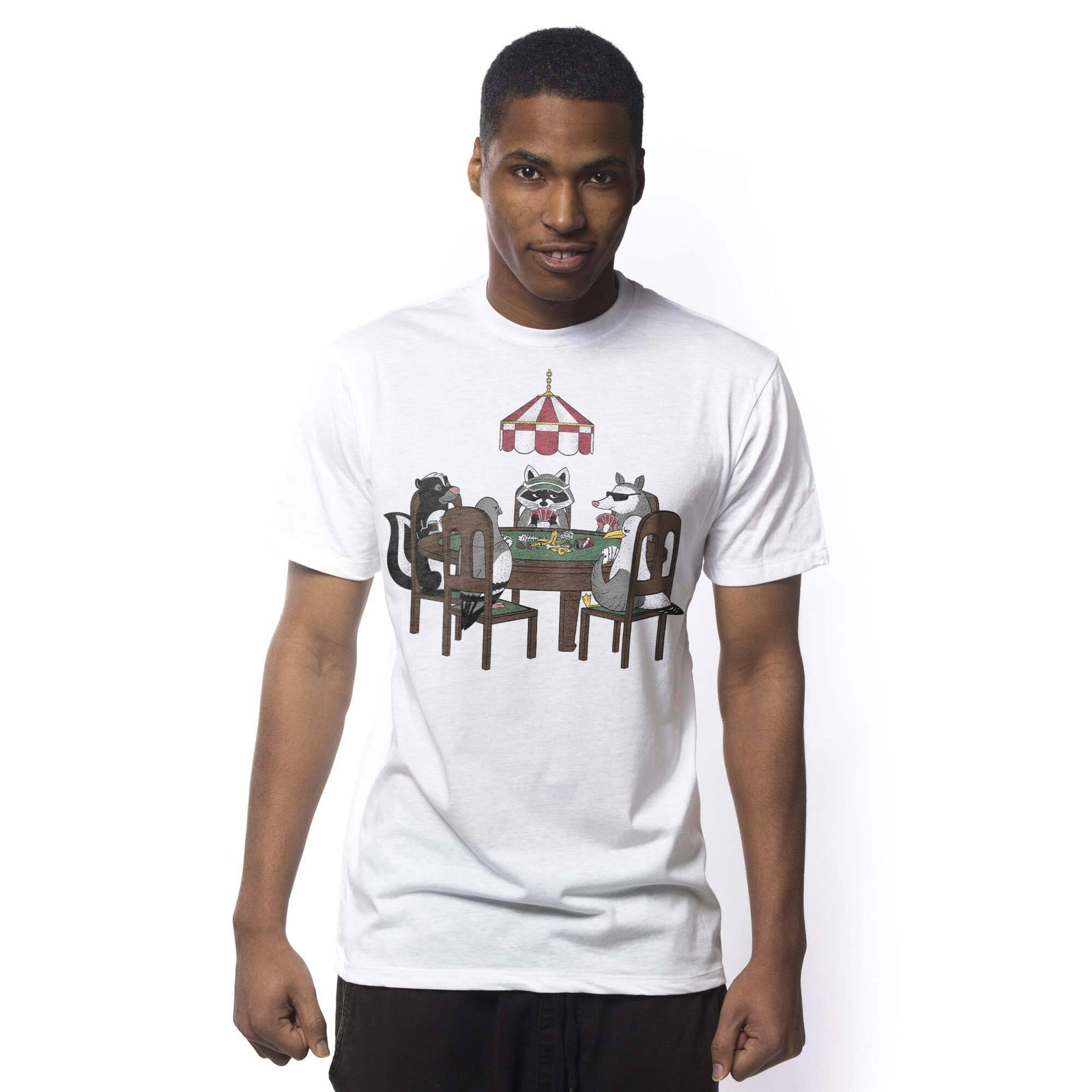 Men's Trash Animal Poker Funny Graphic T-Shirt | Cool Card Game Tee on Model | Solid Threads