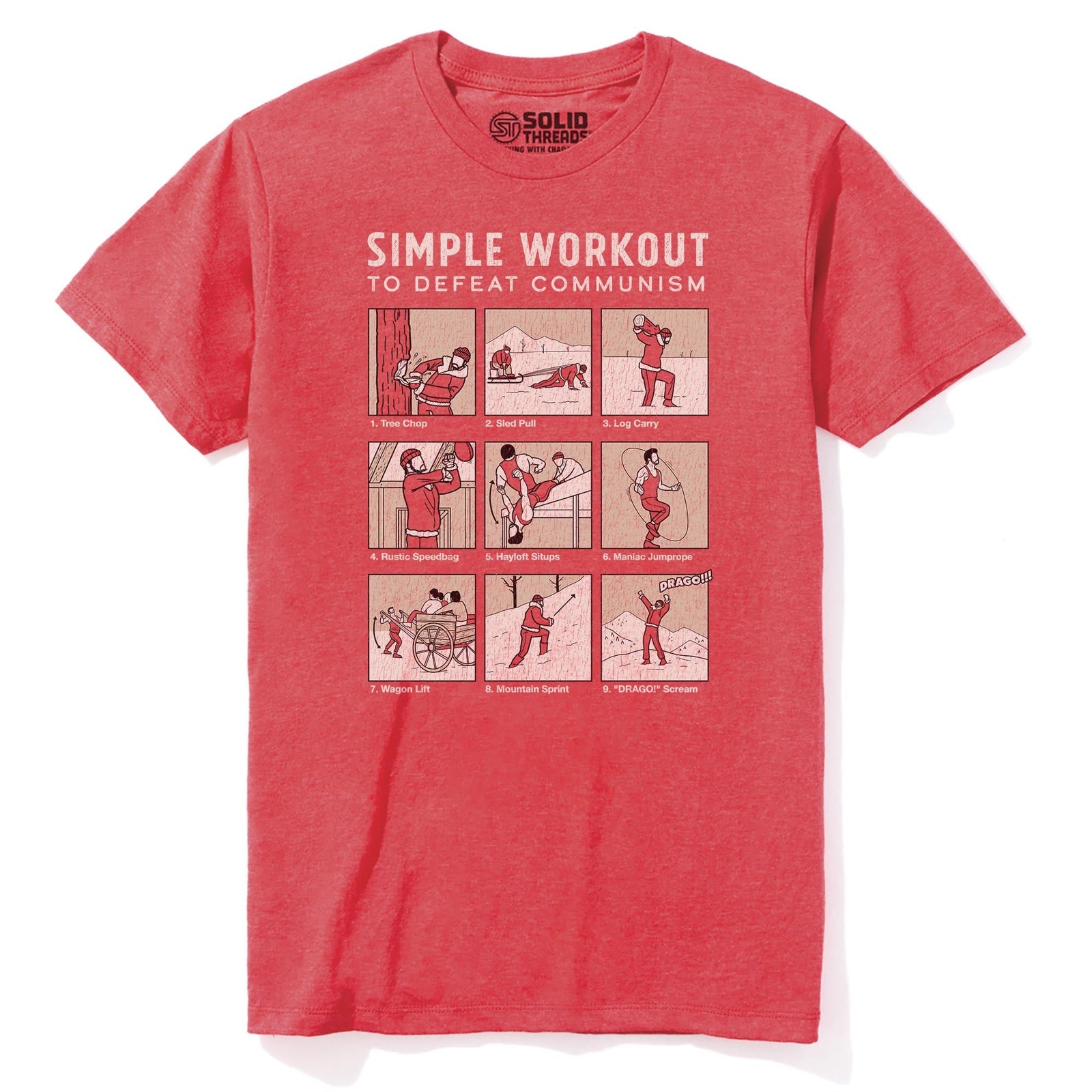 Simple Workout To Defeat Communism Designer Staple T-shirt in Red Heather - Front View